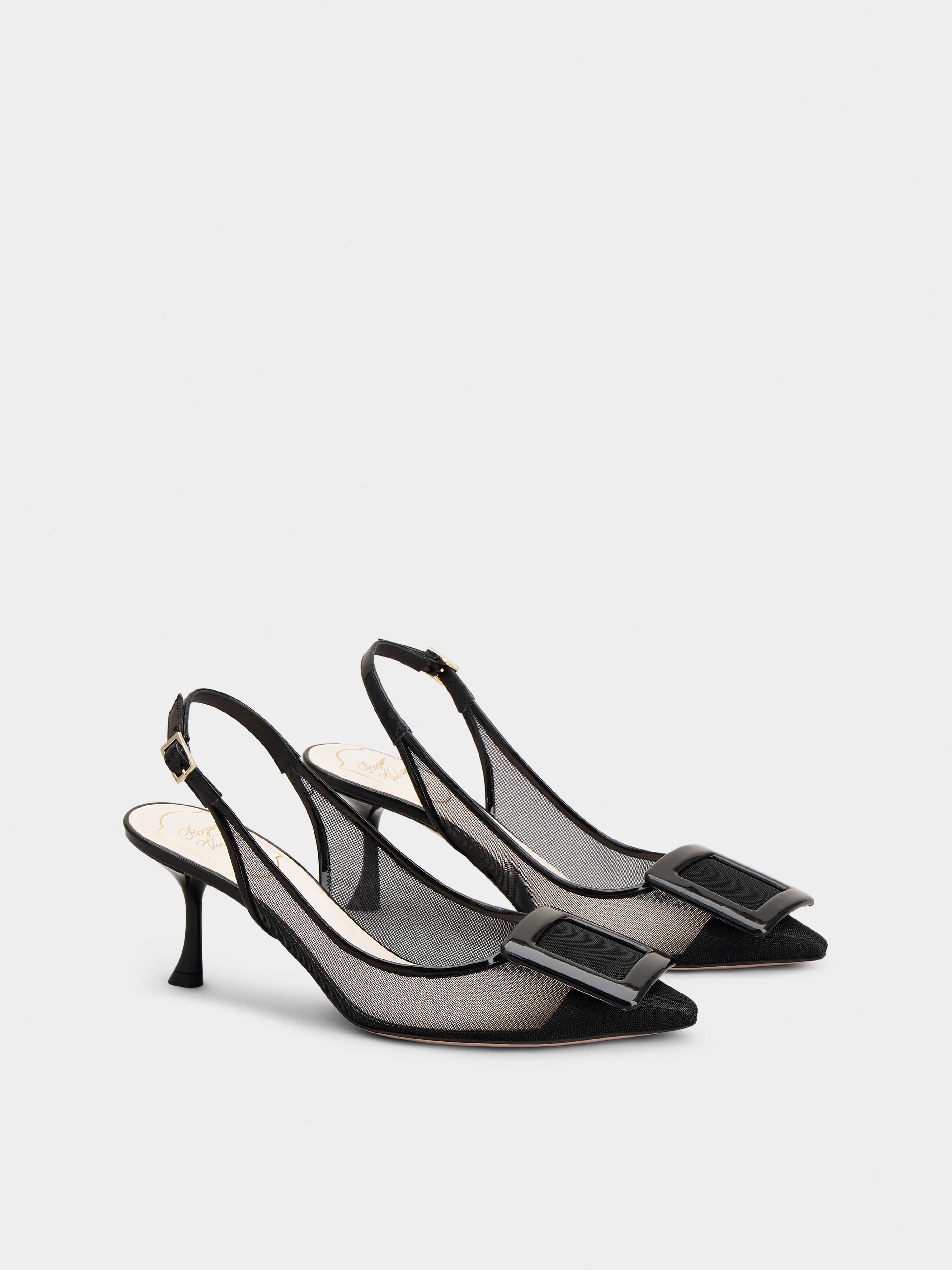 Viv' In The City Net Covered Buckle Slingback Pumps in Fabric - 2