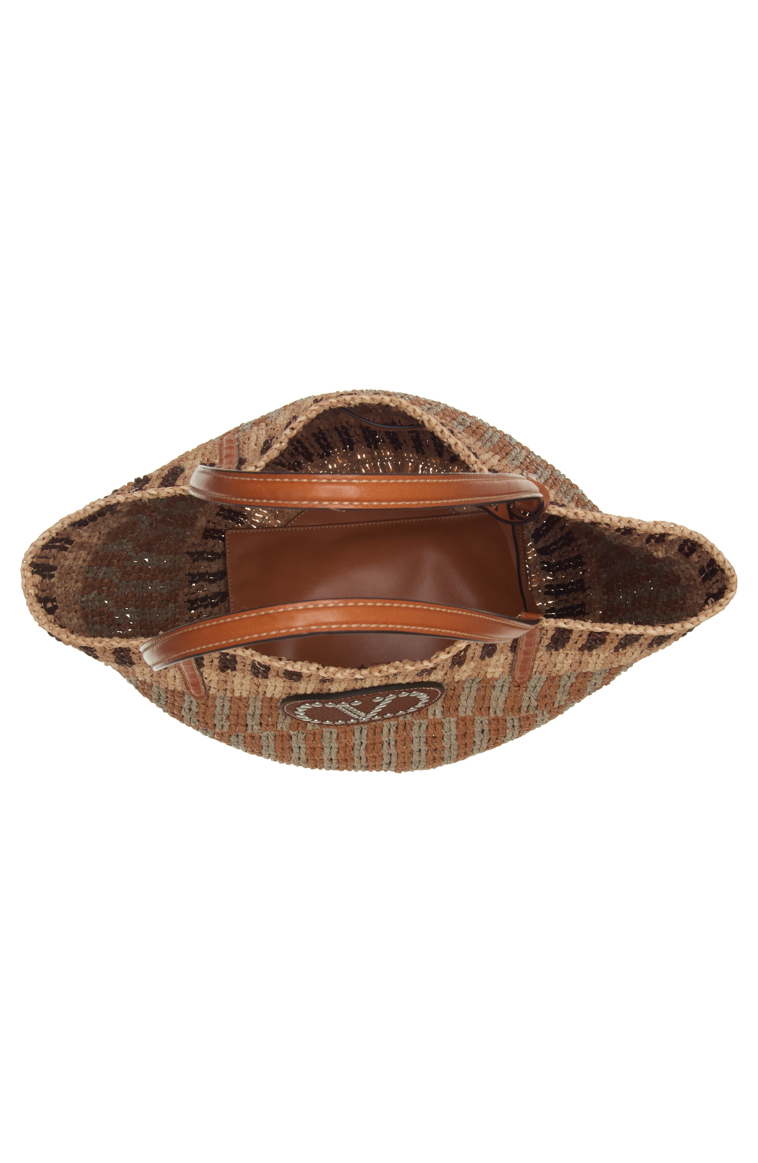 Valentino Garavani VLOGO Crochet Raffia Basket Tote in Aef Beige/Camel/Selleria at Nordstrom - 4