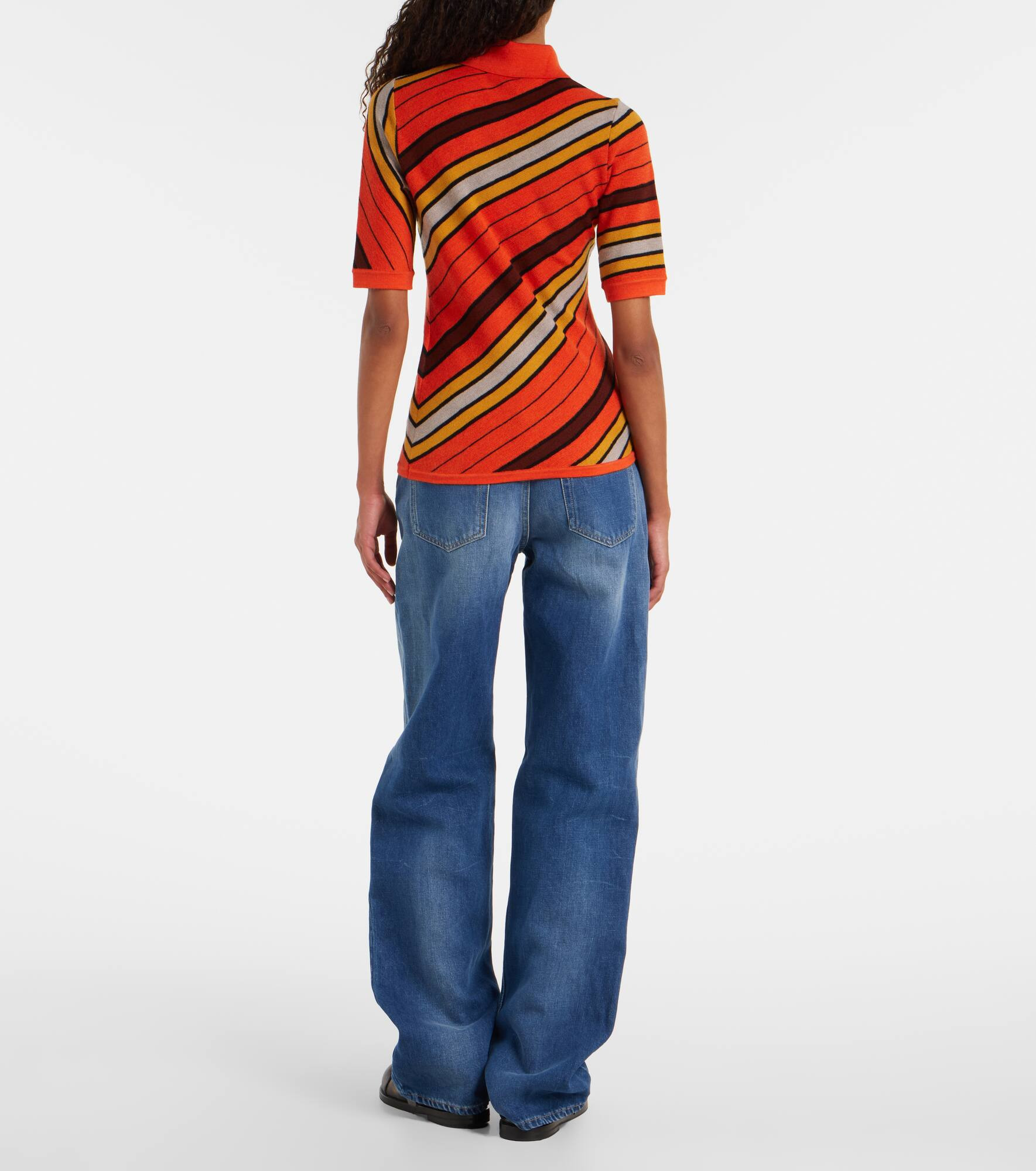 Ribbed-knit striped wool polo shirt - 3