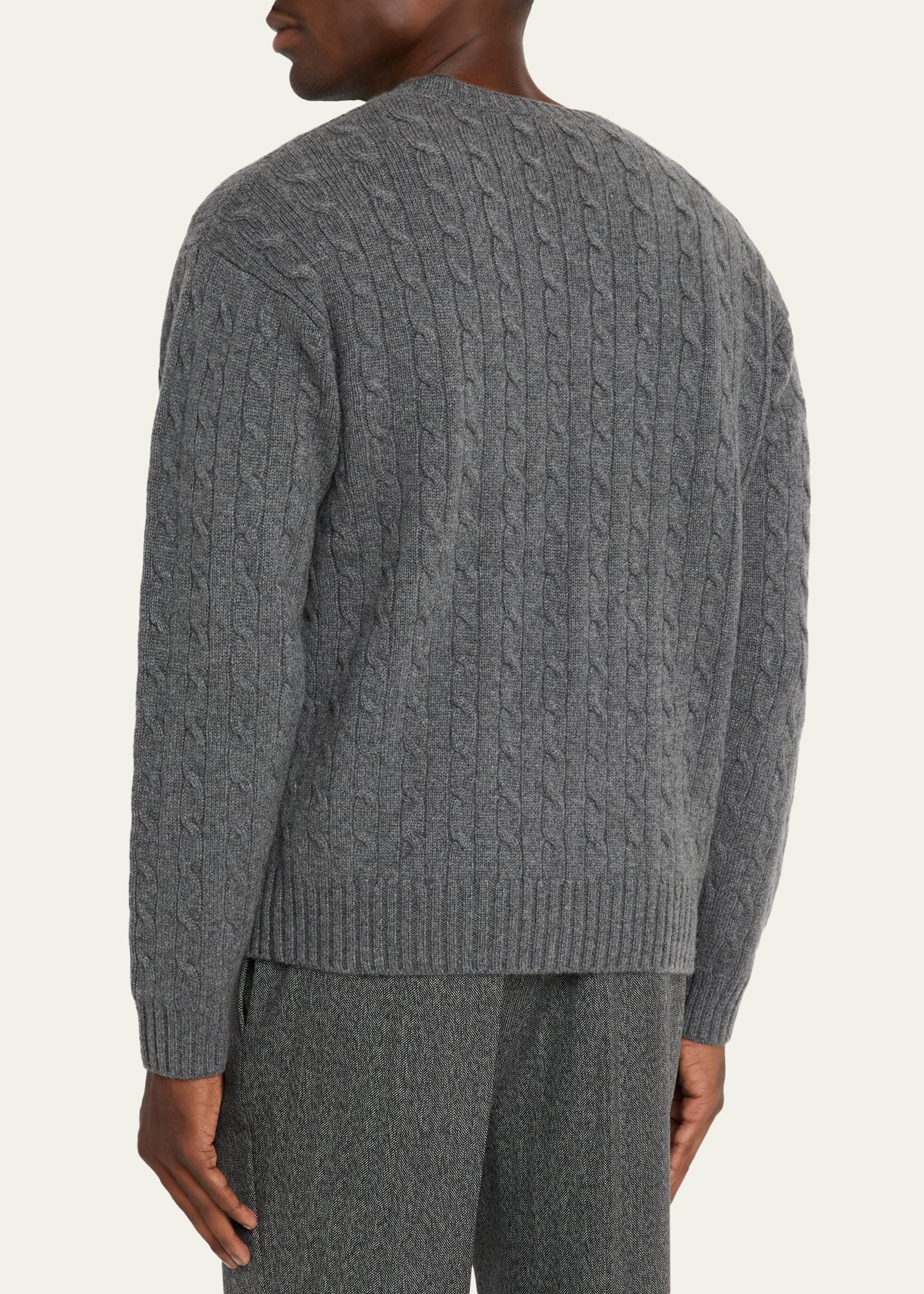 Men's Cable Knit Cashmere and Wool Crewneck Sweater - 3