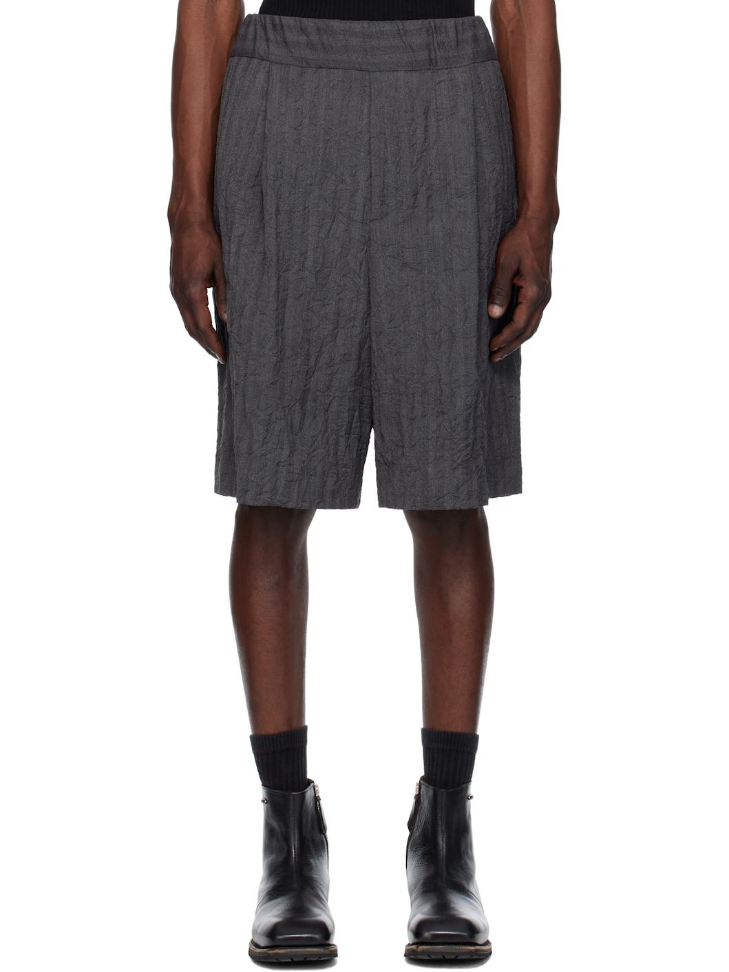 Navy Pleated Bermuda Shorts - 1