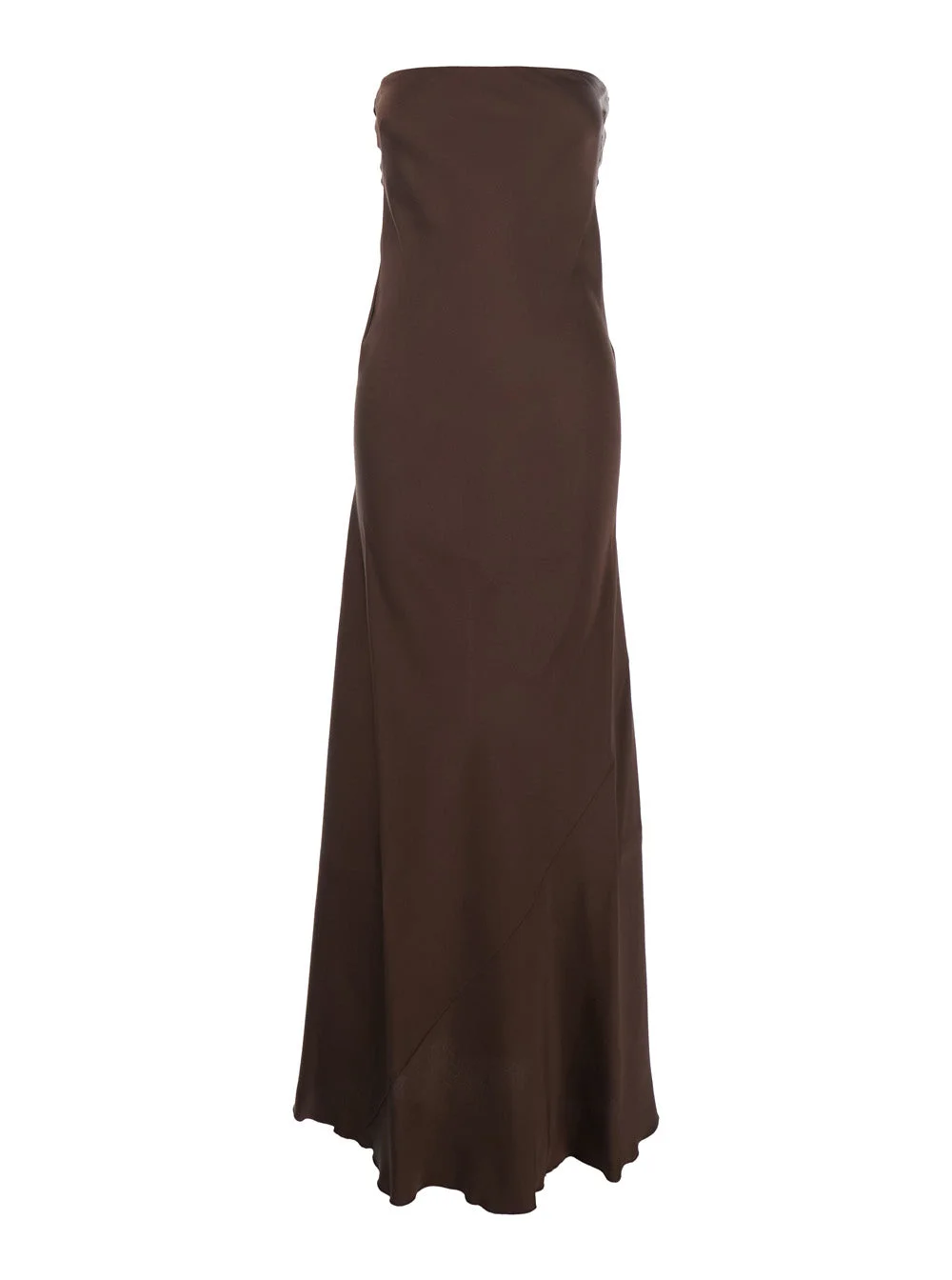 Long Sleeveless Dress with Off Shoulder and Zip Closure at the Back in Viscose Blend Brown Women Ace - 1