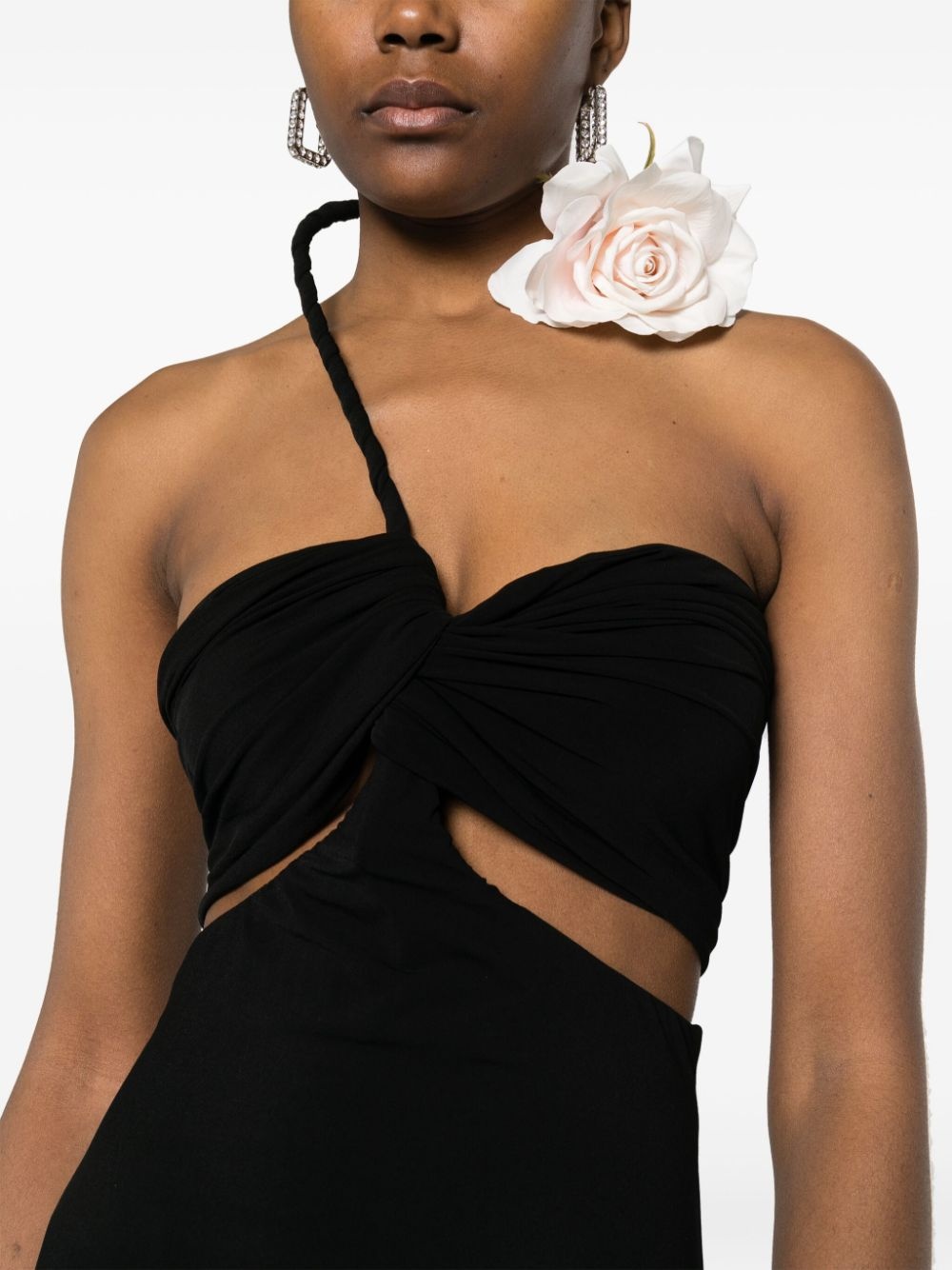 rose-detail asymmetric midi dress - 5