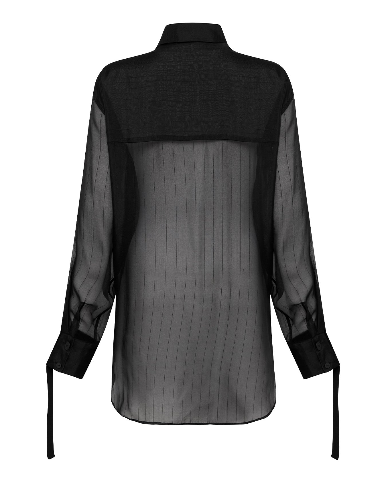 Pinstripe Silk Shirt - Black - 8