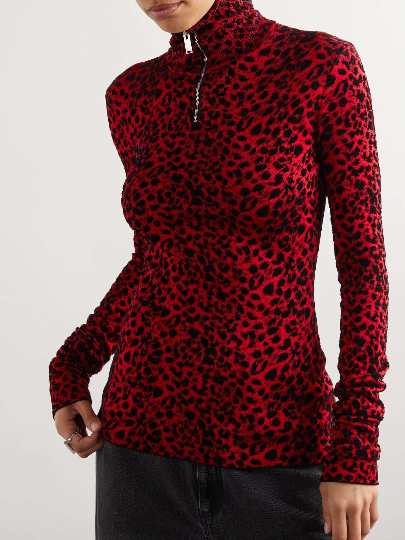 Leopard-print jersey turtleneck sweater - 3