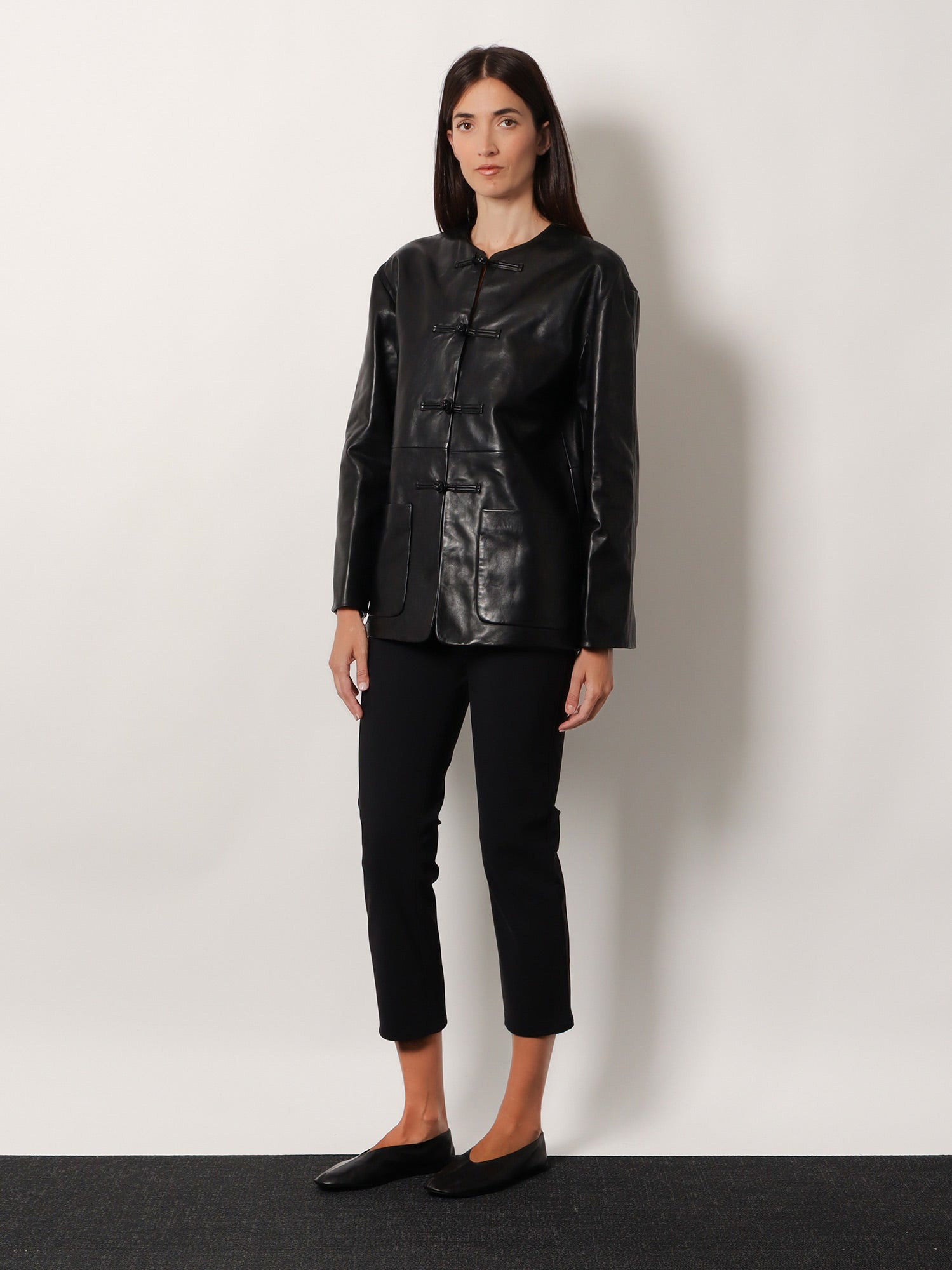 Mandarin Closure Leather Jacket - 2