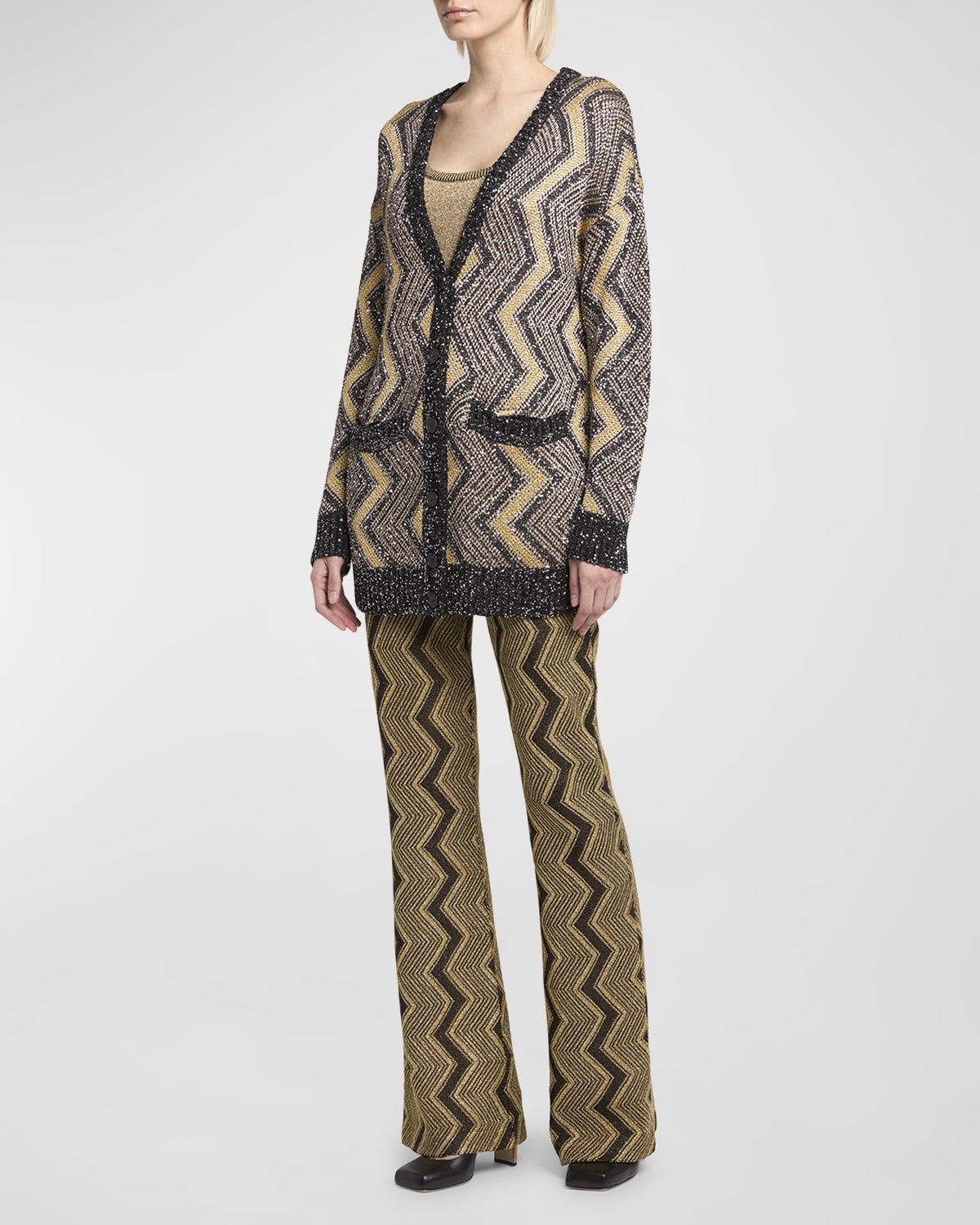 Paillette Chevron V-Neck Maxi Cardigan - 3