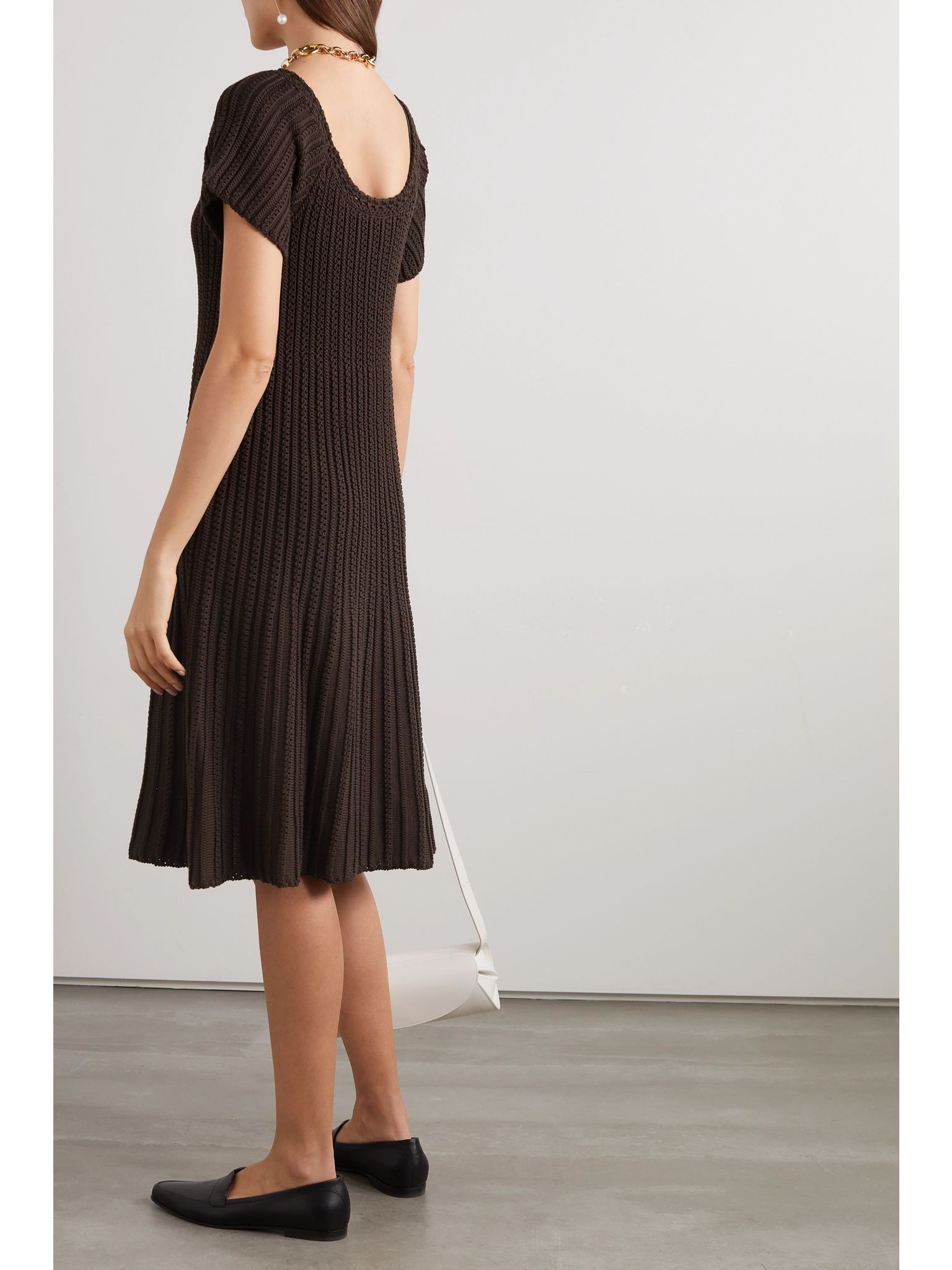 Castellana crocheted silk and cotton-blend dress Dark brown - 3