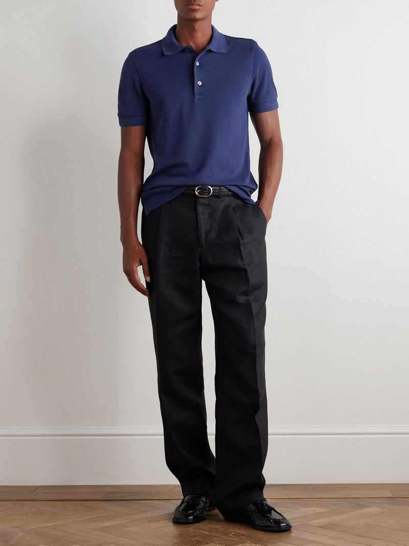 TOM FORD Slim-Fit Lyocell and Cotton-Blend Piqué Polo Shirt Navy outlook