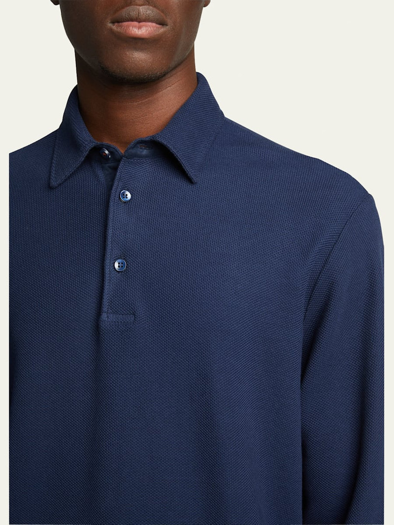 Loro Piana Men's Long-Sleeve Pique Polo Shirt outlook