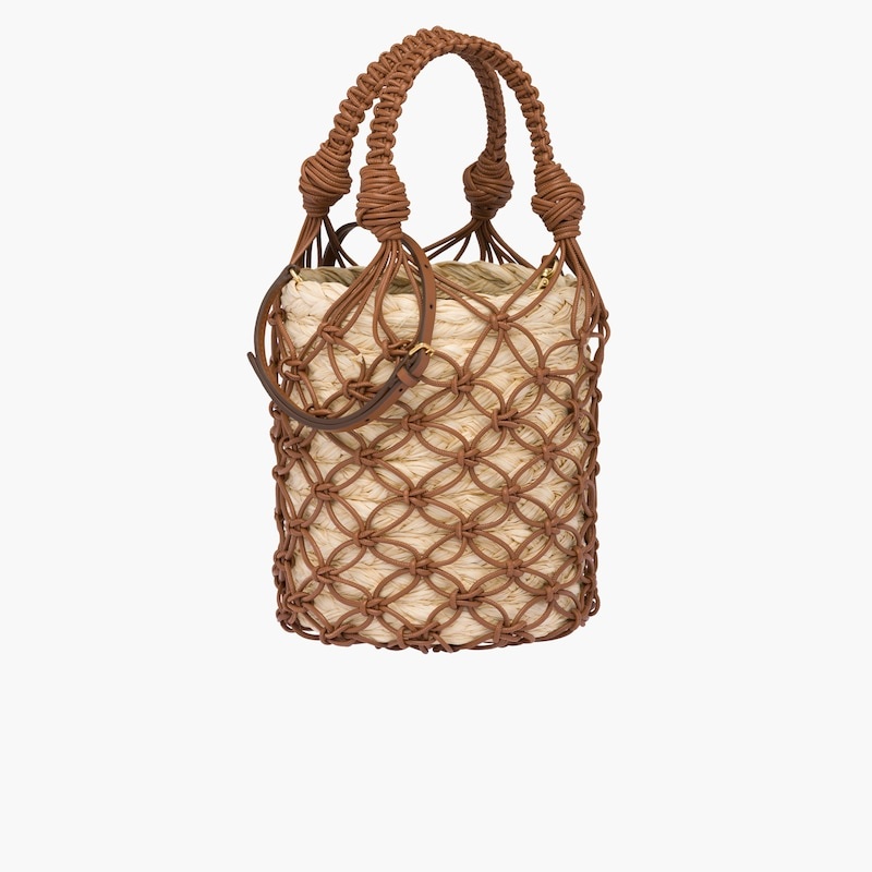 Leather mesh and straw bucket bag - 5