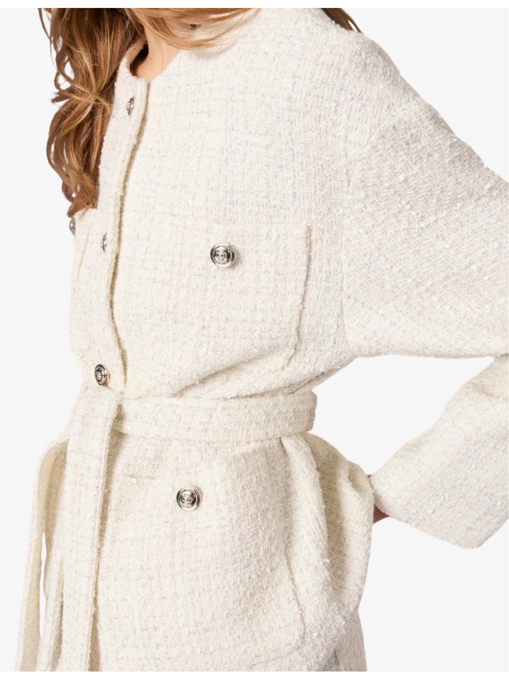 Belted round-neck tweed blazer - 5