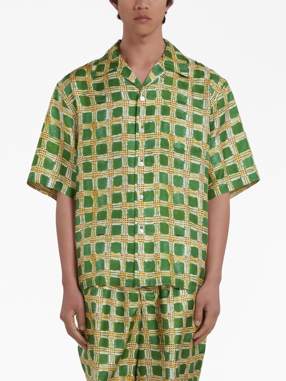checked short-sleeve silk shirt - 2