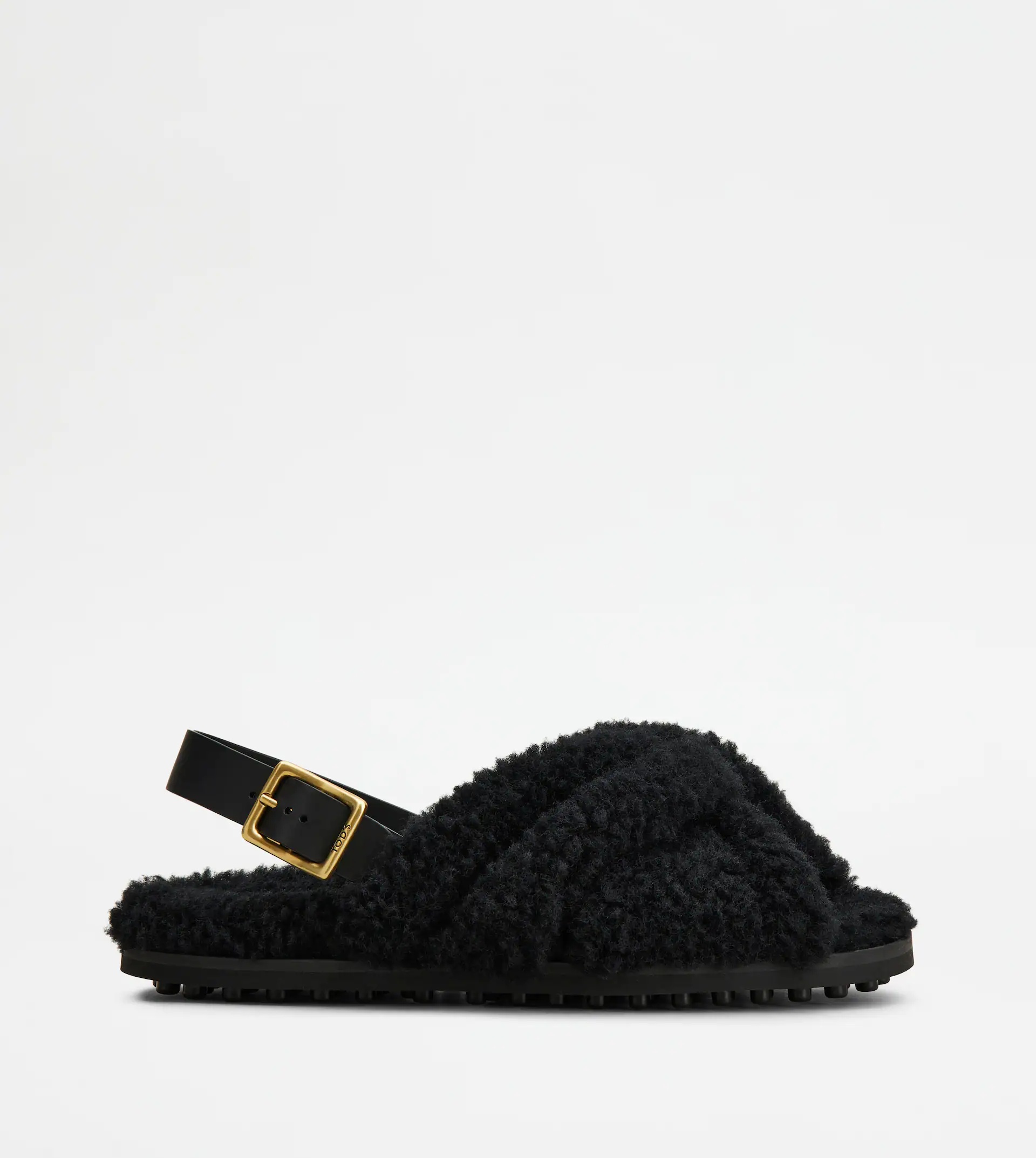 SANDALS IN LEATHER AND WOOL - BLACK - 1