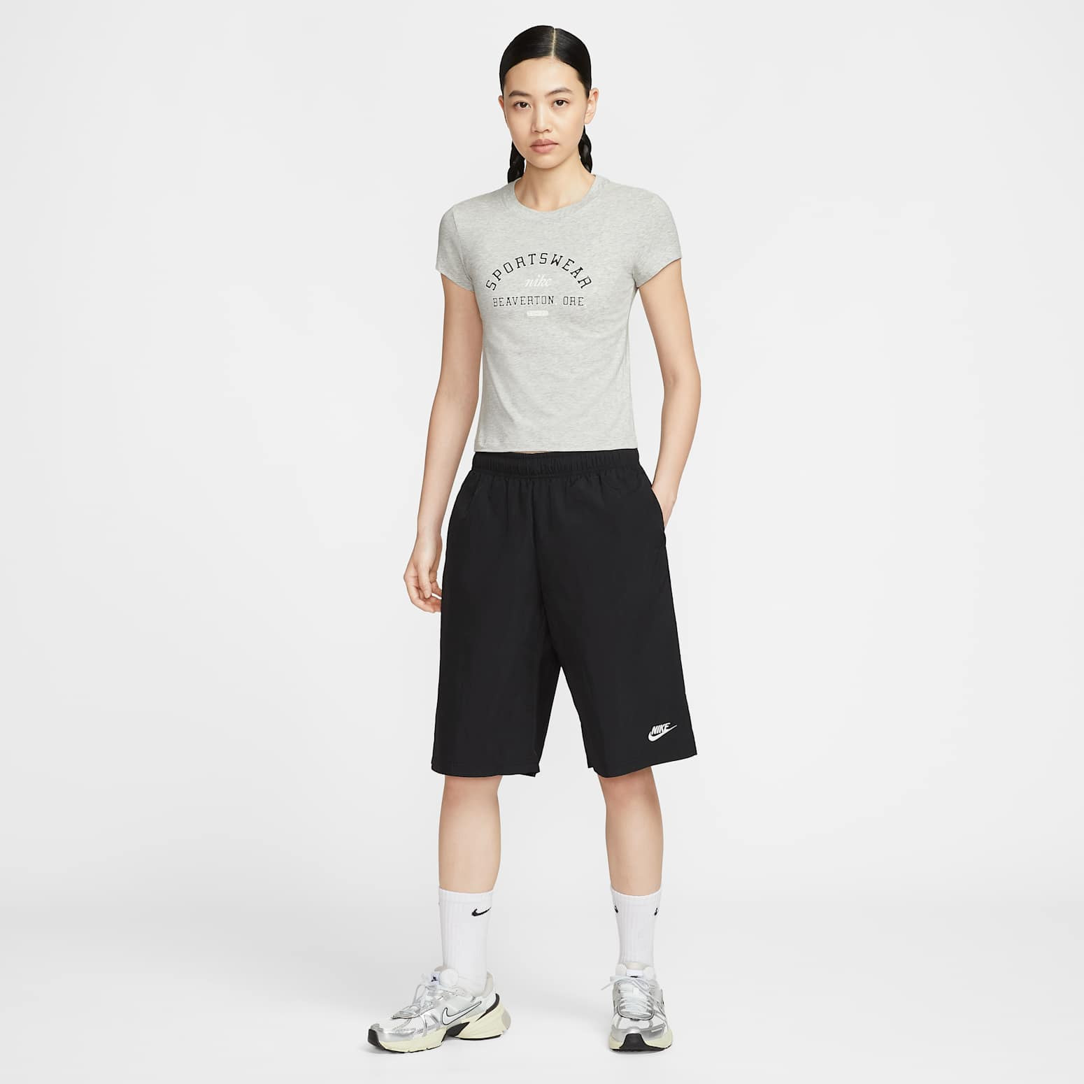 (WMNS) Nike Sportswear Phoenix Slim Short Sleeve T-Shirt 'Grey Heather' HV4975-050 - 3