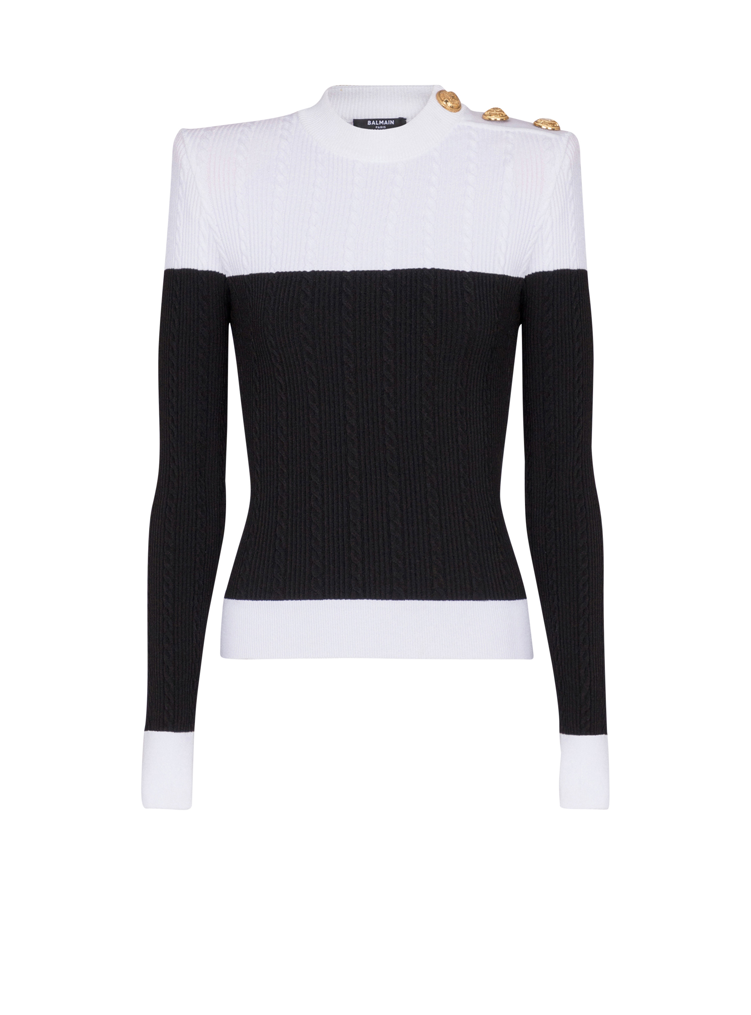 Long-sleeved two-tone knit top - 1