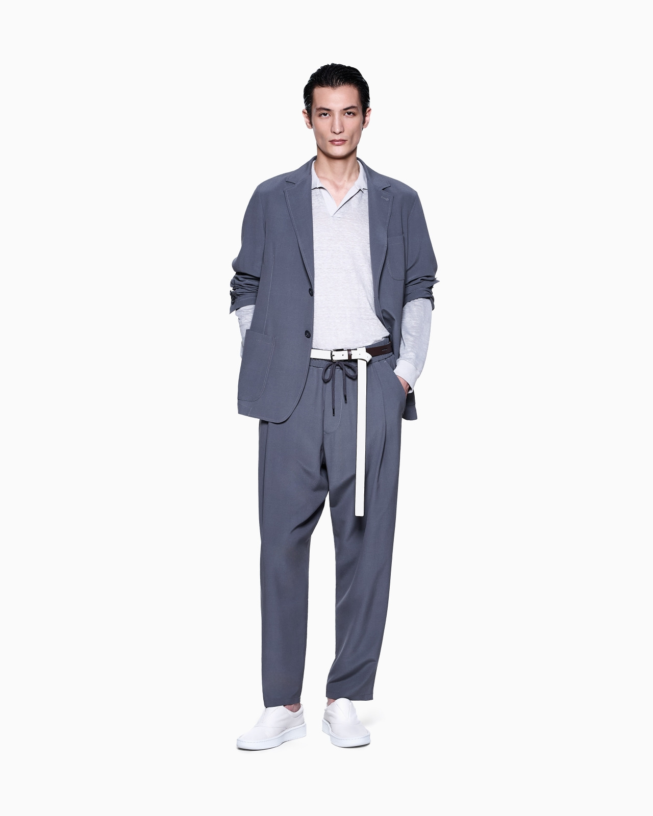 LONG-SLEEVED POLO SHIRT IN LINEN JERSEY - 2