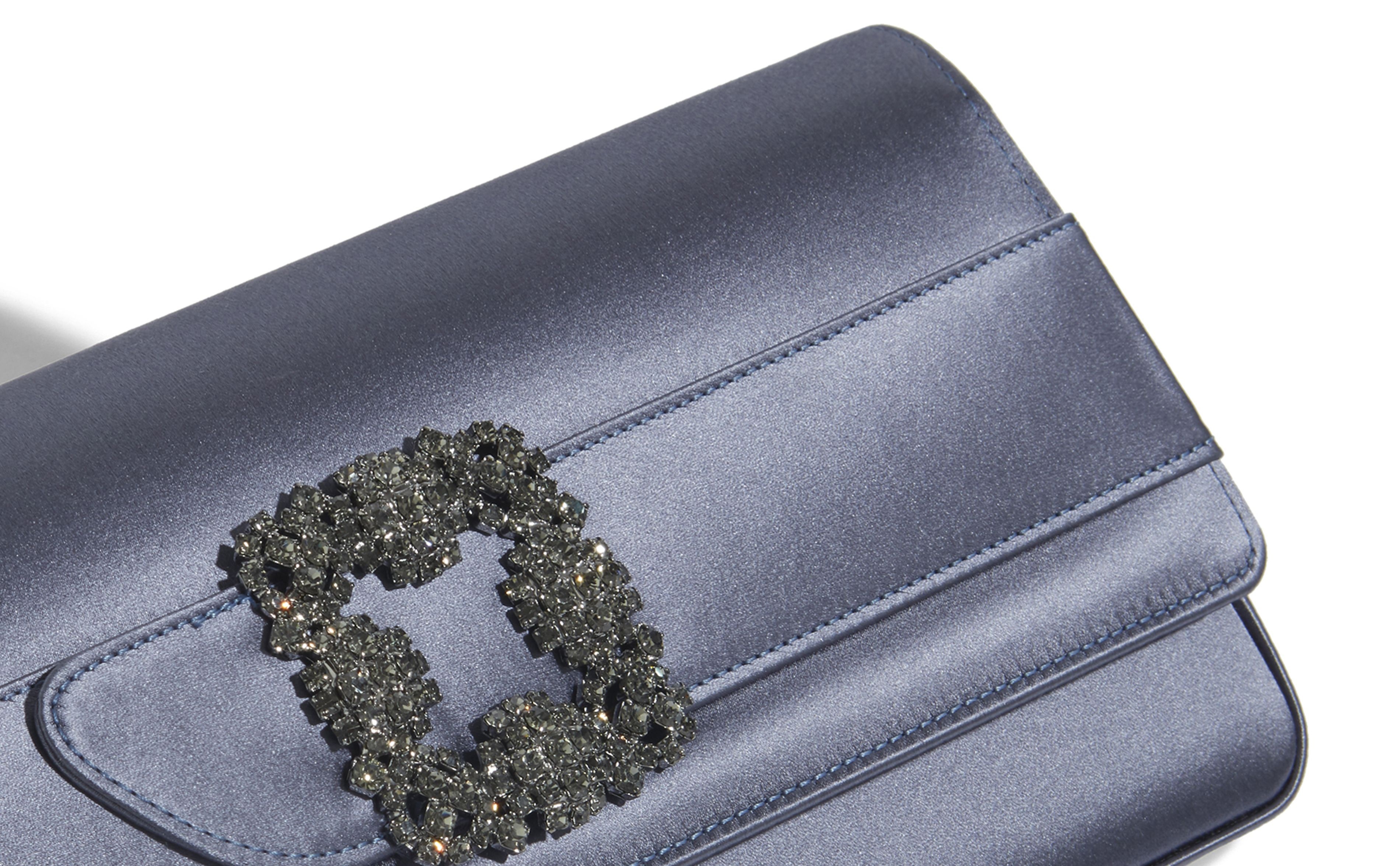 Grey Satin Jewel Buckle Clutch - 4