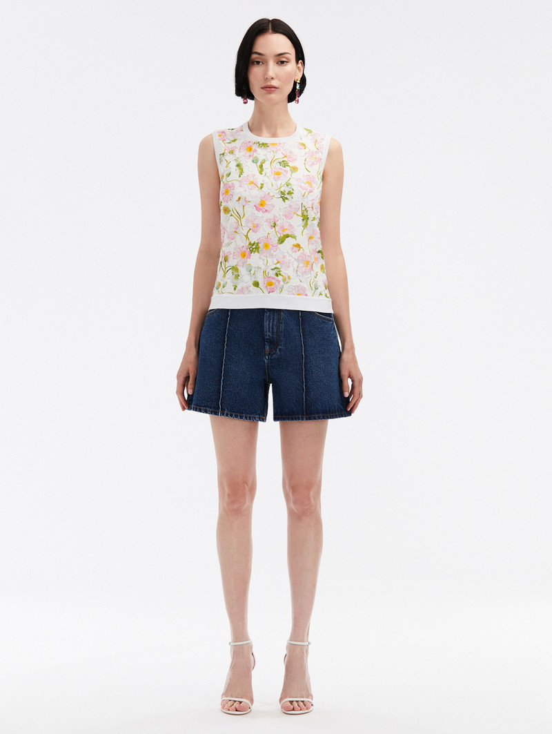 Oscar de la Renta MIXED BOTANICAL PRINTED INSET TANK outlook