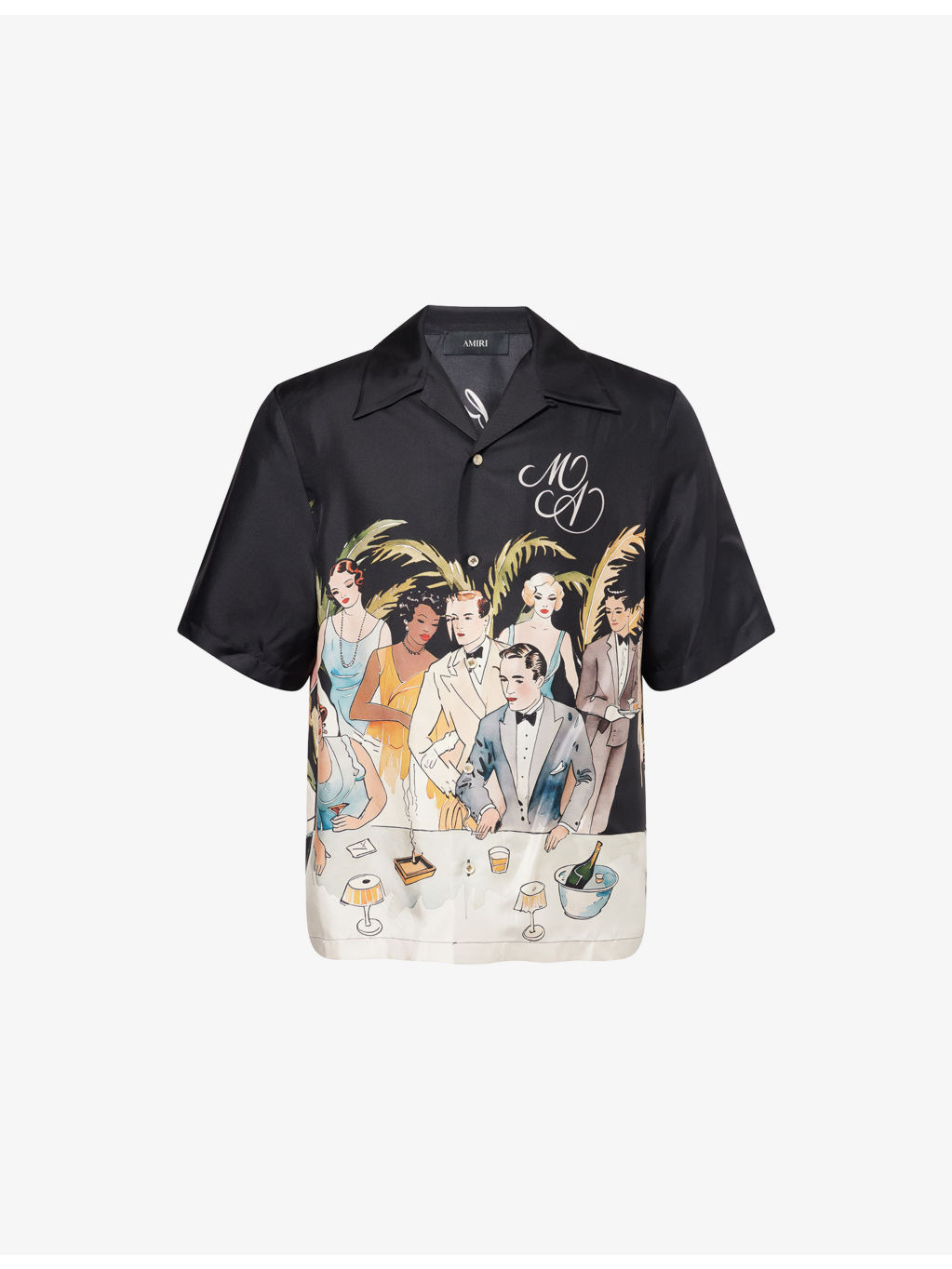 Graphic-Print Short-Sleeve Silk Bowling Shirt - 1