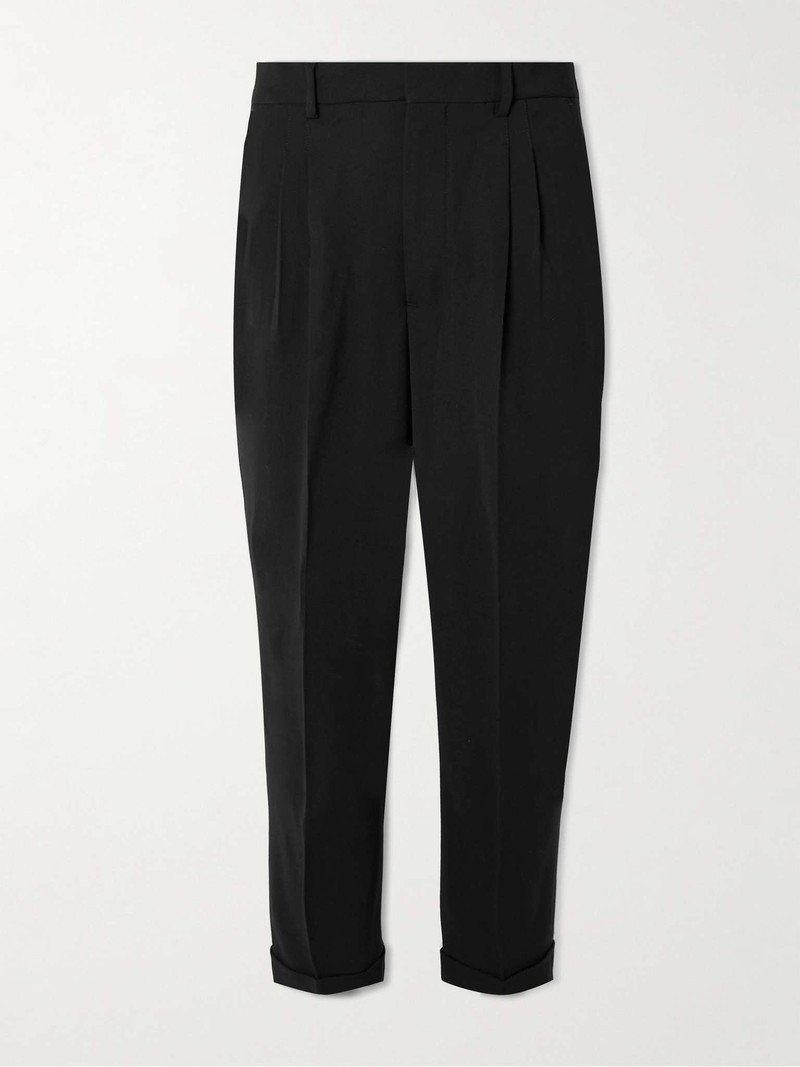 Tapered Cropped Pleated Twill Trousers 1