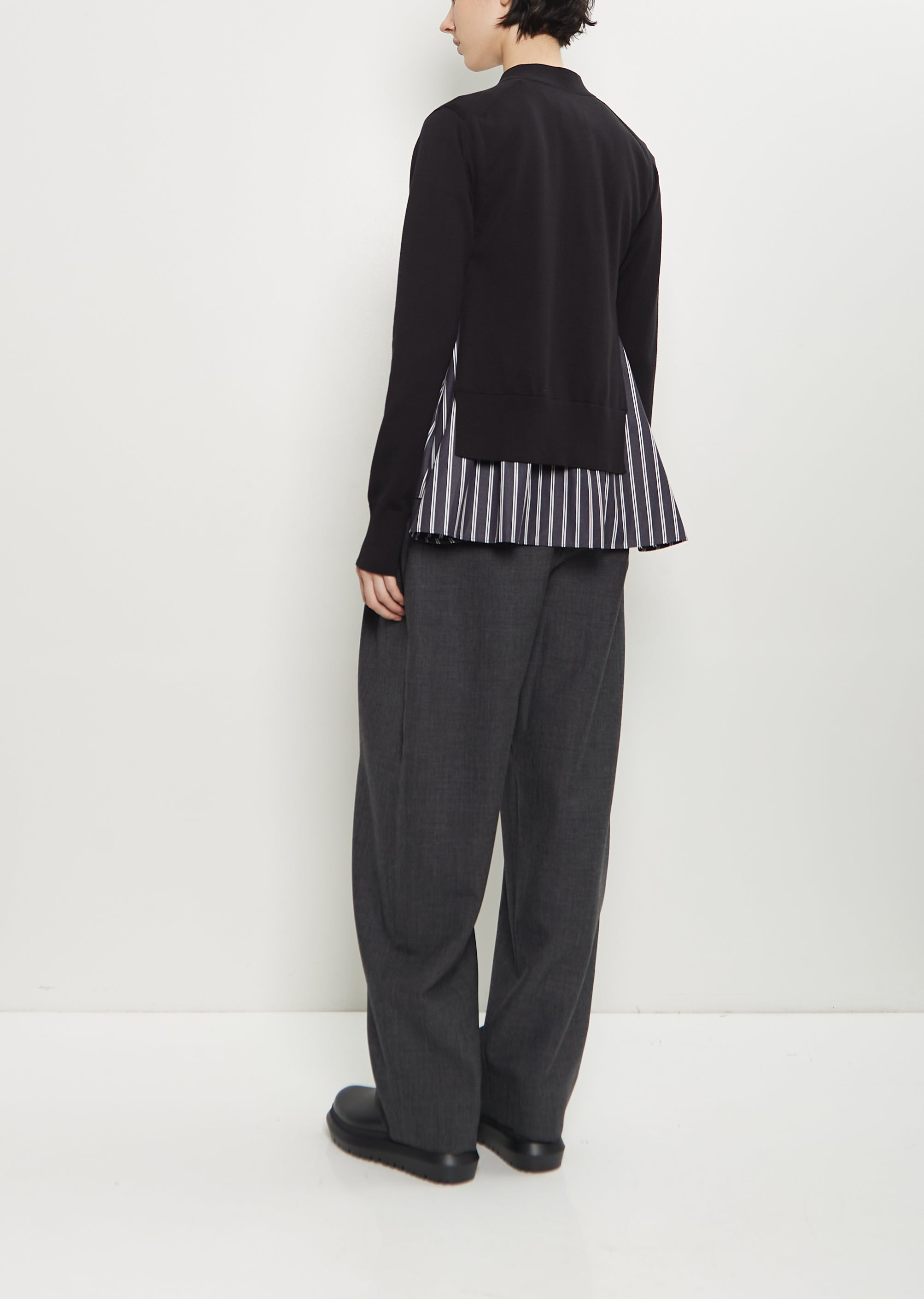 Cotton Poplin x Knit Cardigan - 3