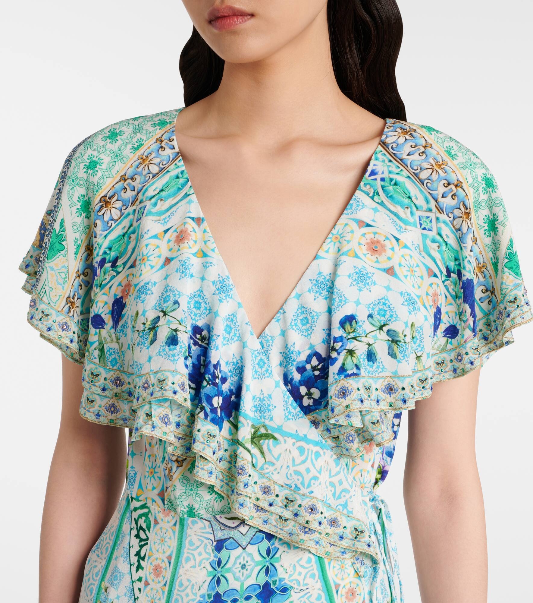 Crystal-embellished silk wrap dress - 4