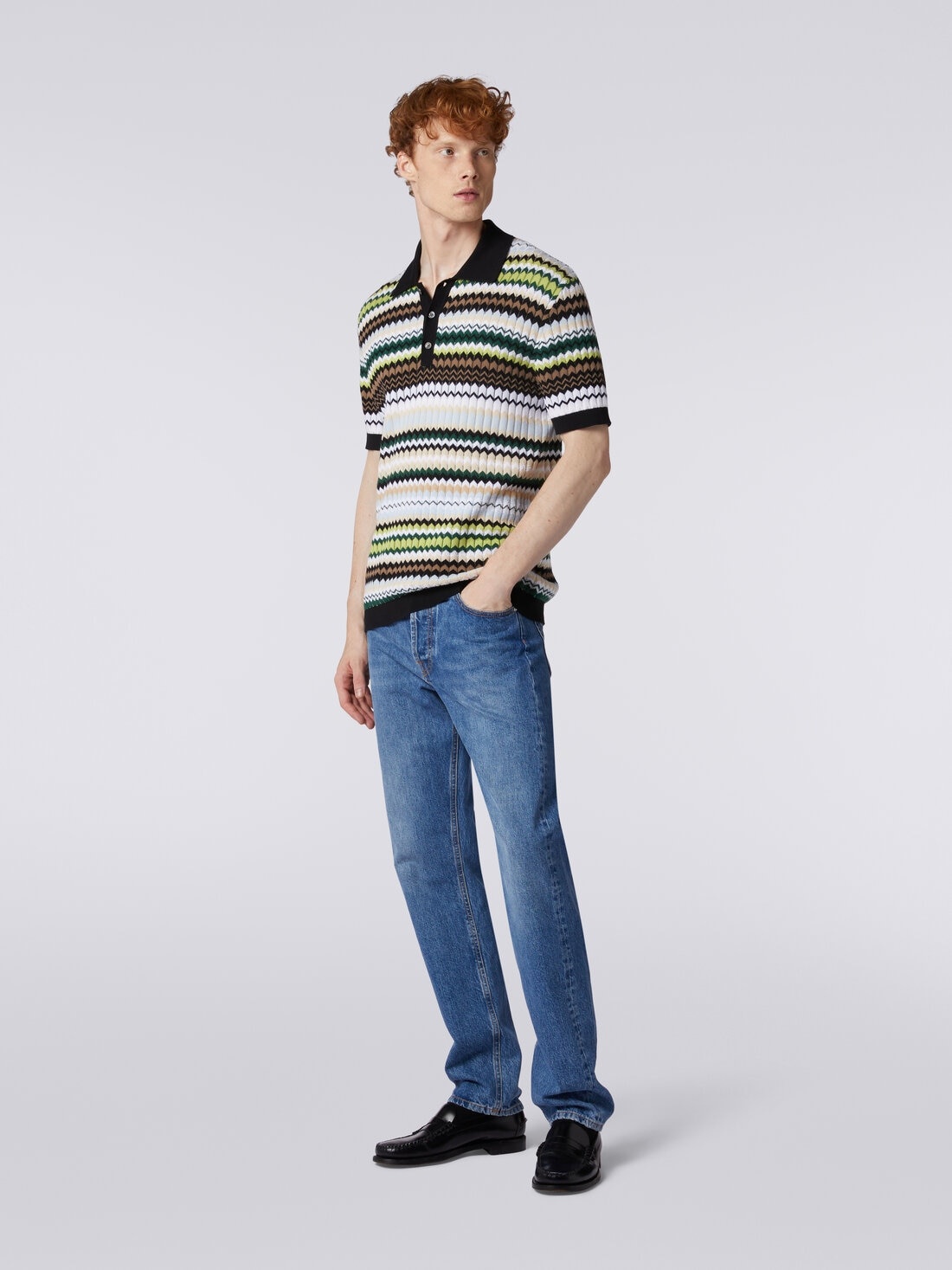 Five-pocket trousers in denim with zigzag insert - 3