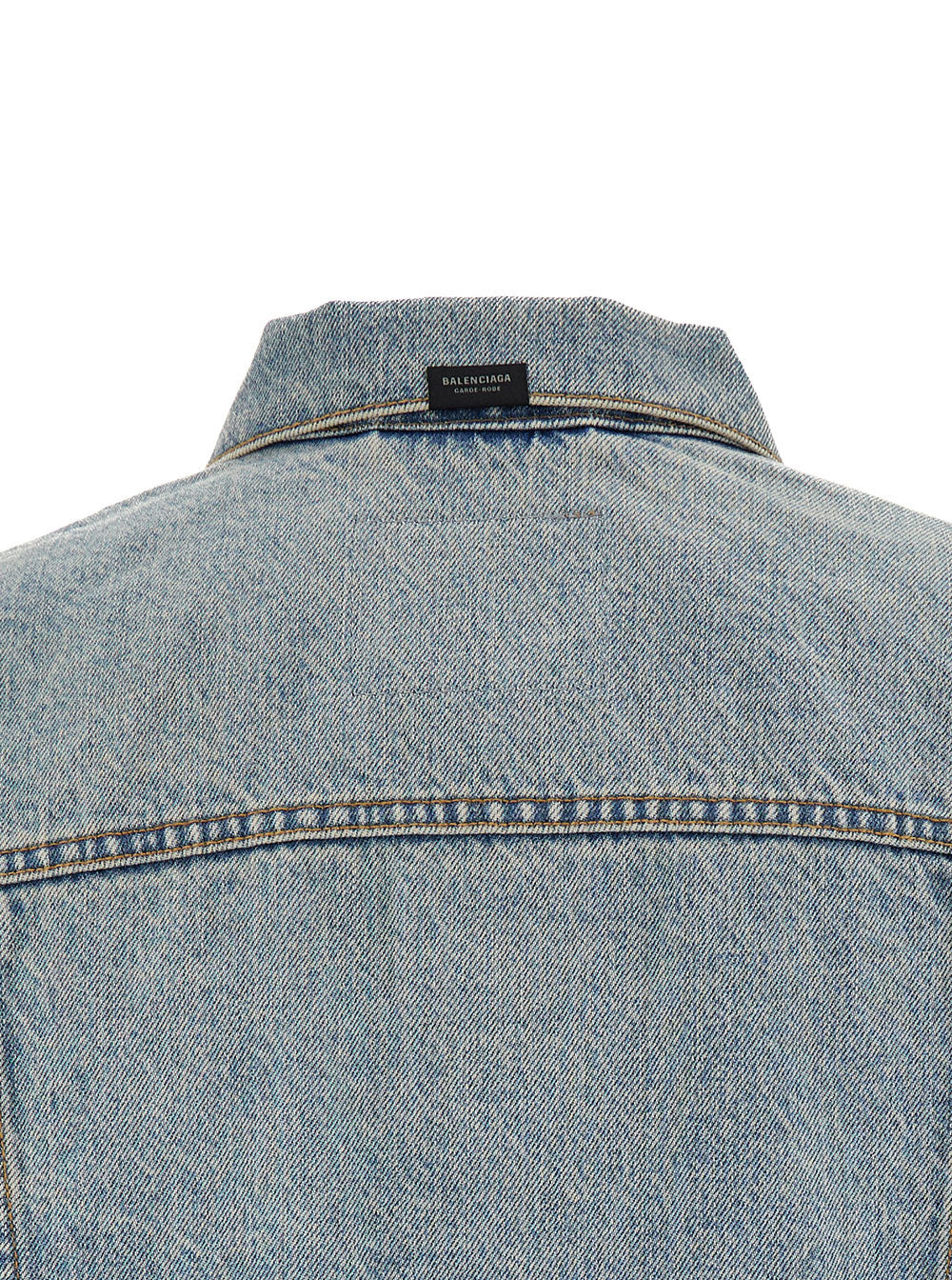 Balenciaga Women Light Blue Cropped Jacket With Logo Patch At The Back In Cotton Denim Woman - 3
