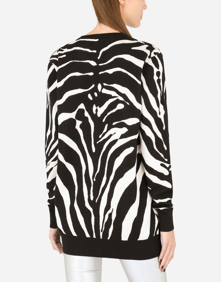 Oversize zebra-design cardigan in wool and silk - 5