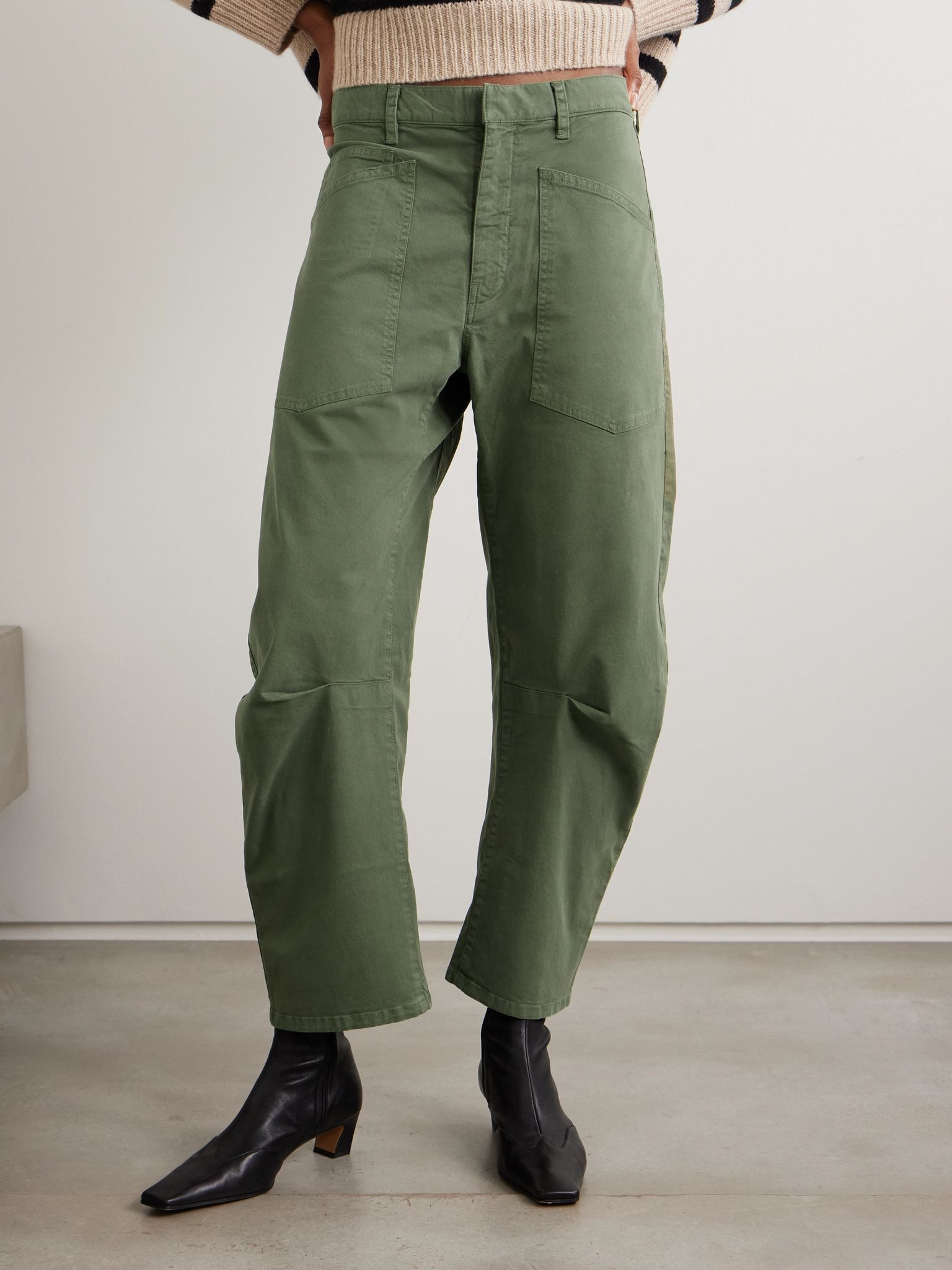 Shon cotton-blend twill barrel-leg pants Green - 3