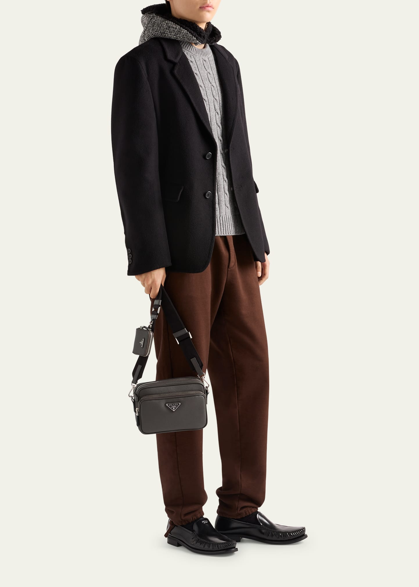 Men's Saffiano Leather Crossbody Bag with Pouch - 5