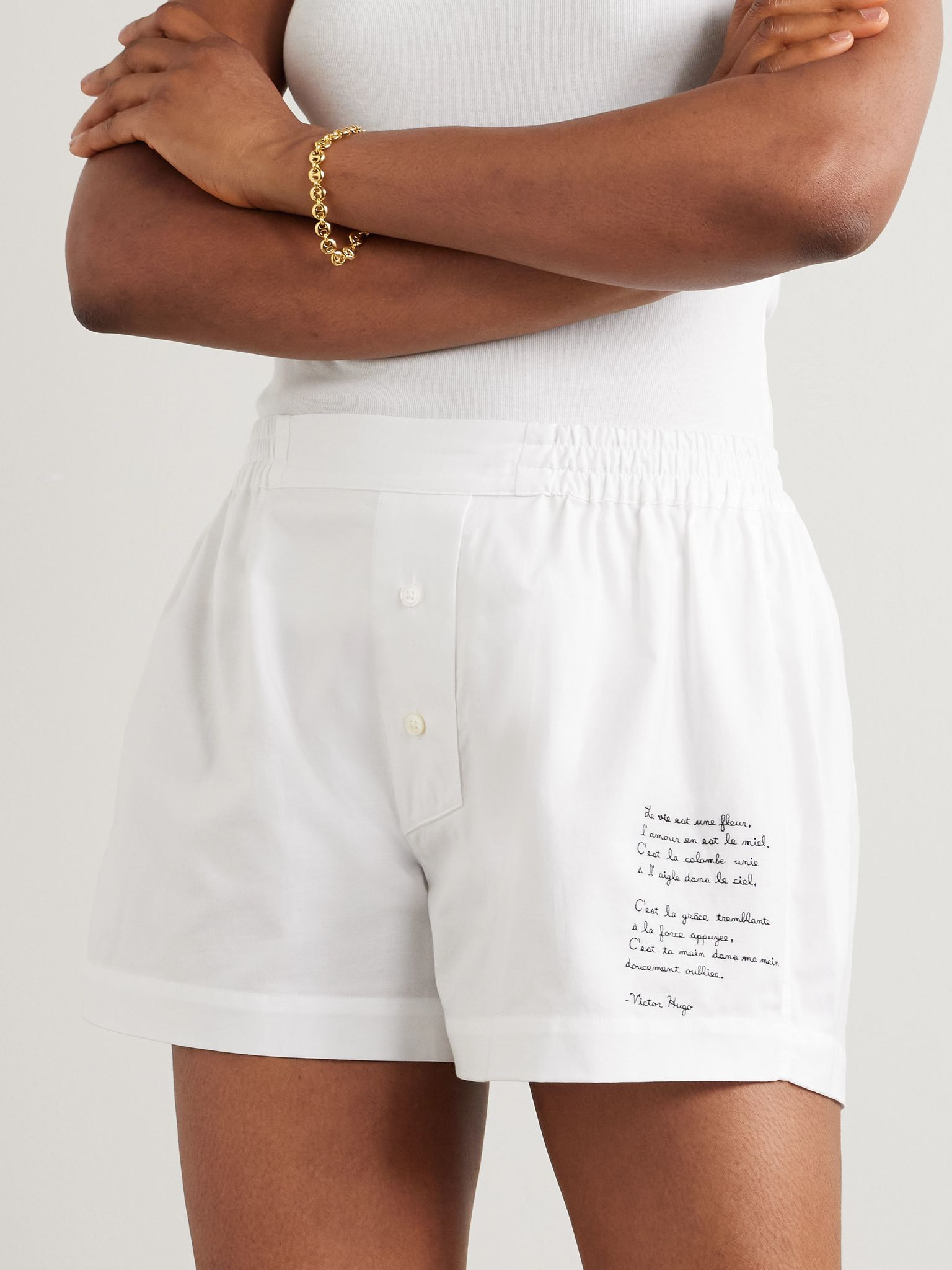 Poem embroidered cotton Oxford shorts White - 3