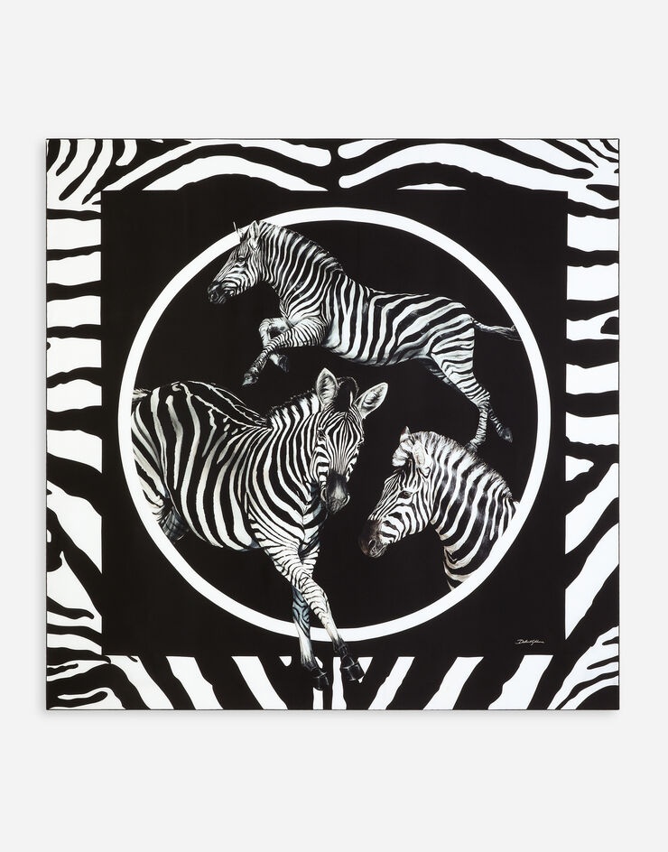 Large zebra-print twill scarf (140 x 140) - 3