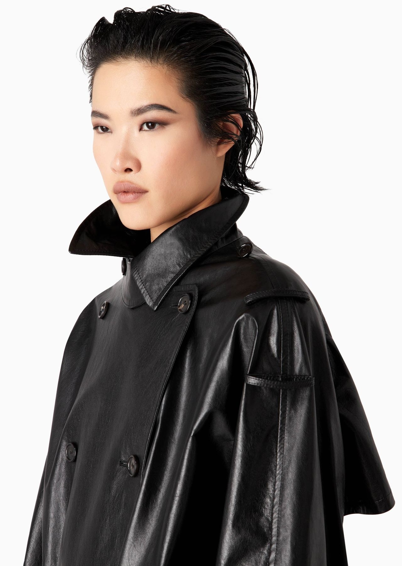 Double-breasted nappa leather oversized trench coat - 5