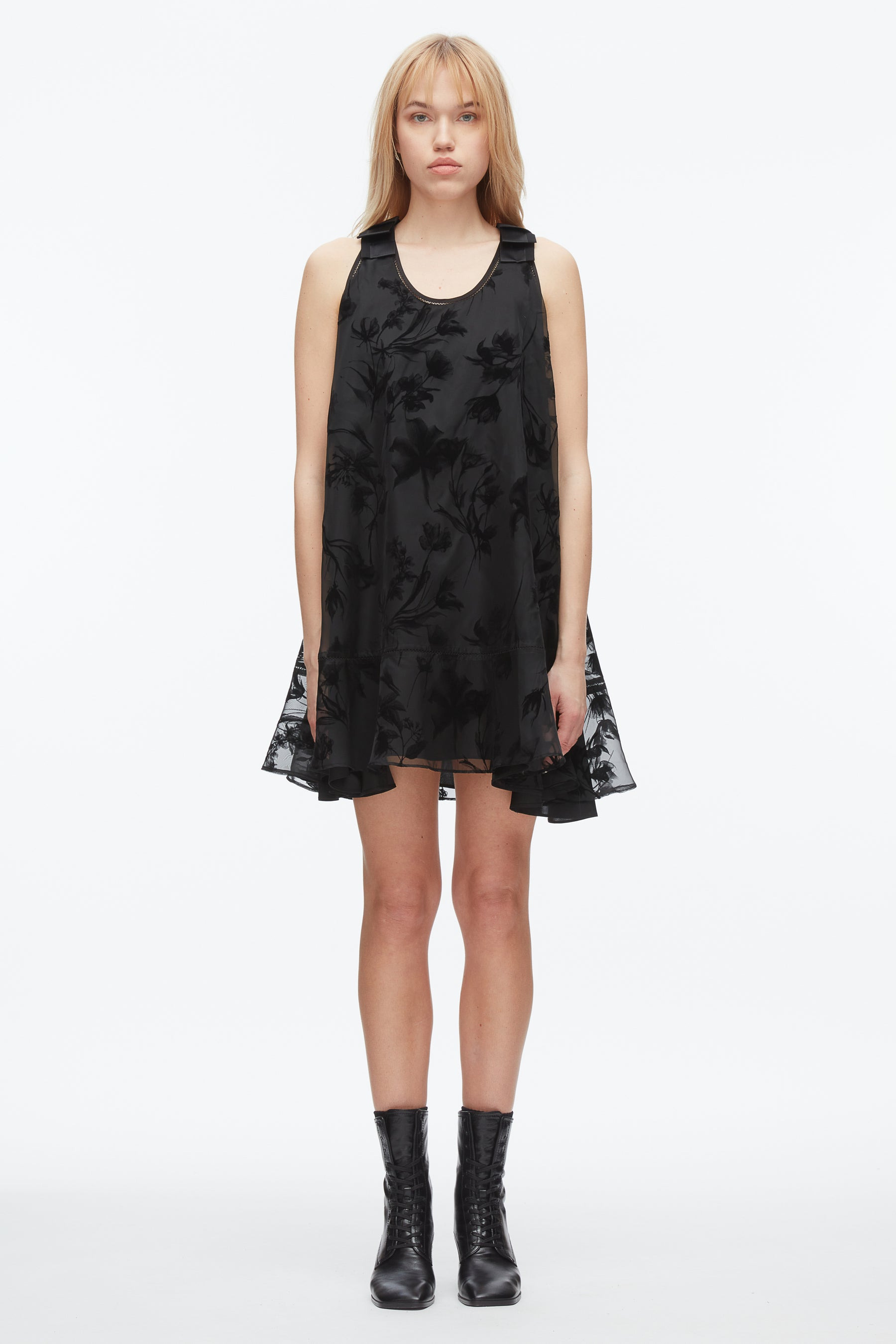 Flocked Organza Trapeze Dress - 2