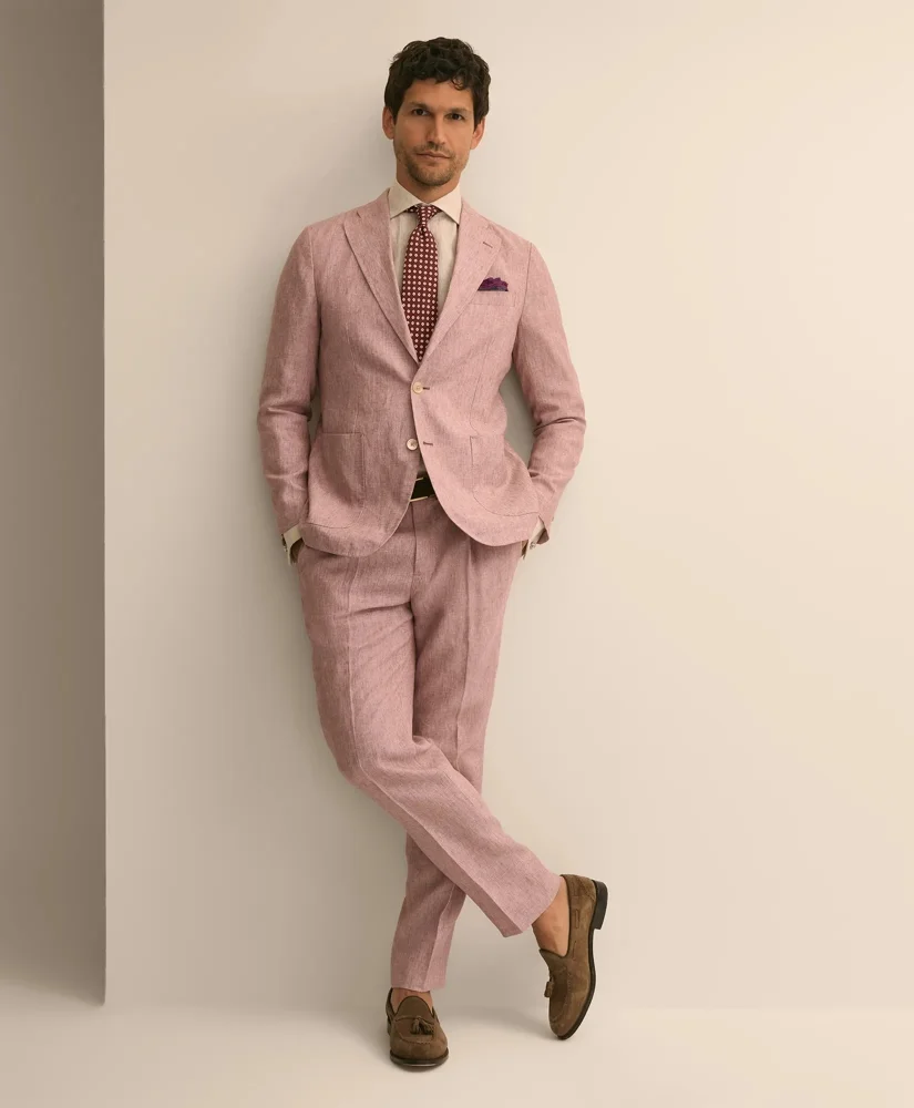 Slim Fit Linen Suit Pants - 1