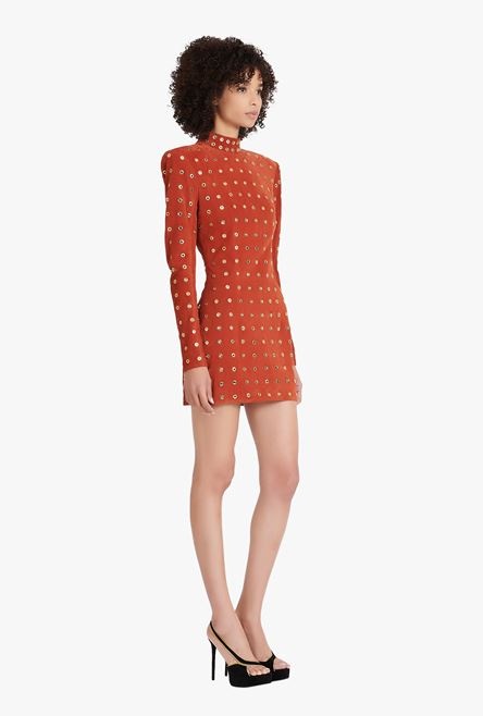 Balmain x Netflix -Short terracotta and golden suede dress - 7