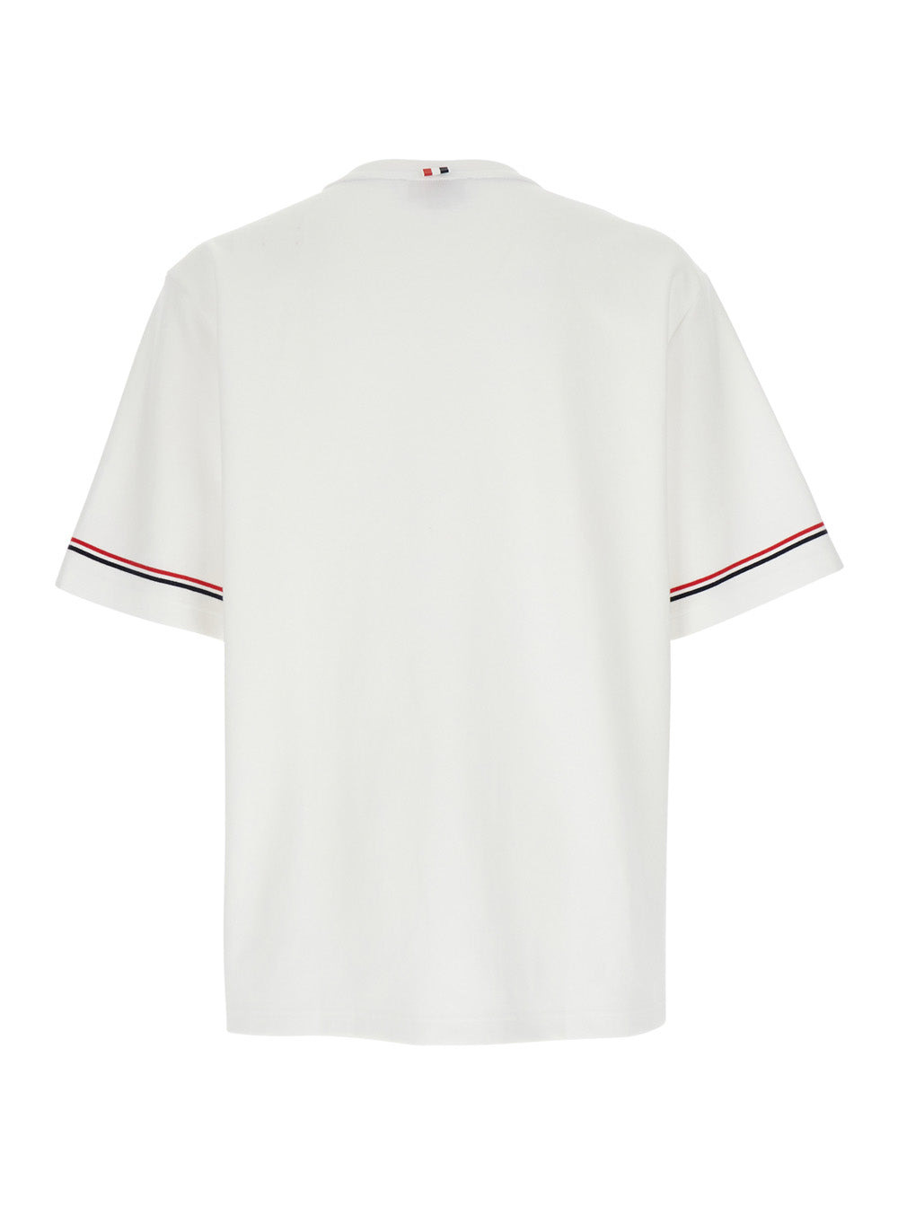 Thom Browne Men White Crewneck T-Shirt With Rwb Detail On Neck And Sleeve In Cotton Man - 2