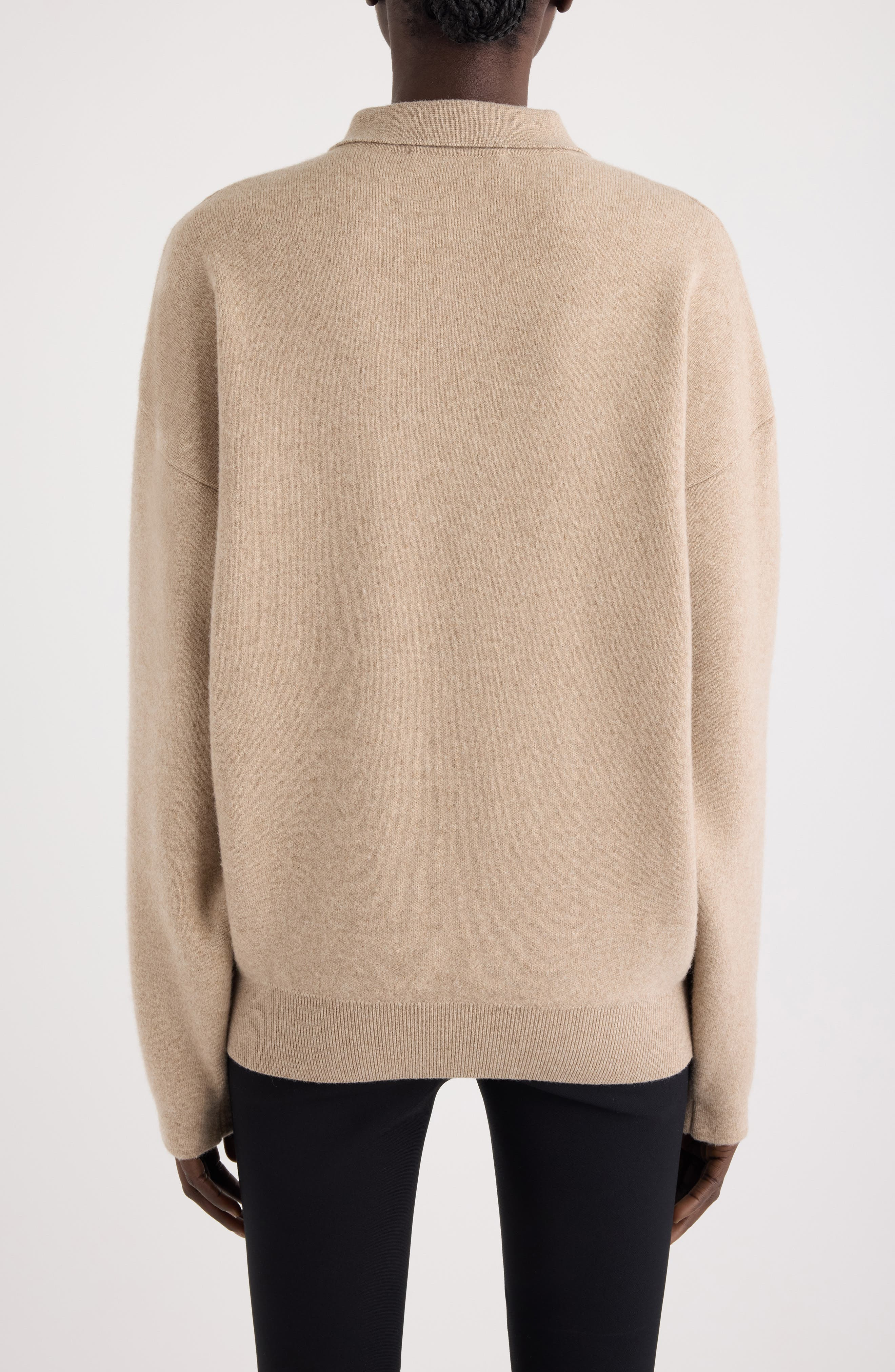 Jacquemus La Maille Vareuse Pallone Merino Wool & Cashmere Polo Sweater in Beige at Nordstrom - 3