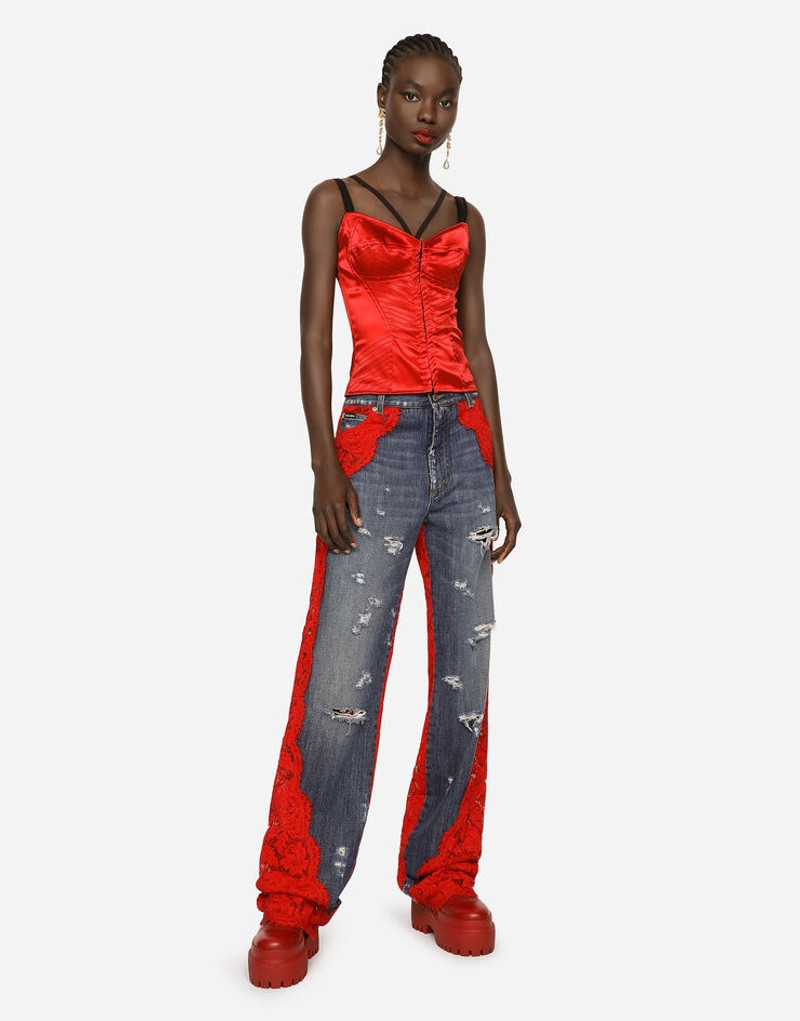 Satin corset with top-stitching and hook-and-eye fastenings 2