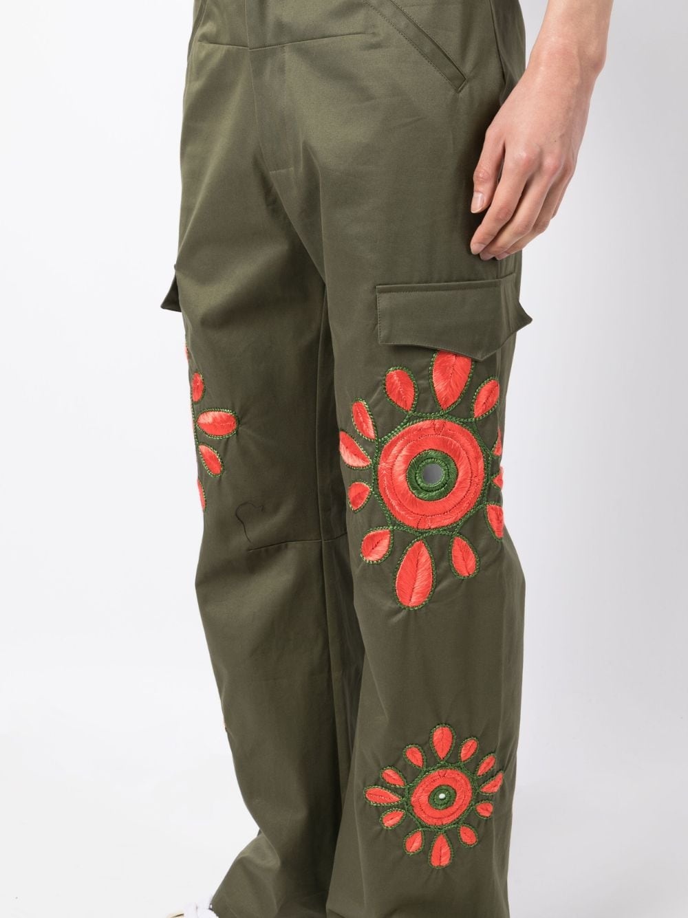 embroidered straight-leg cargo trousers - 5
