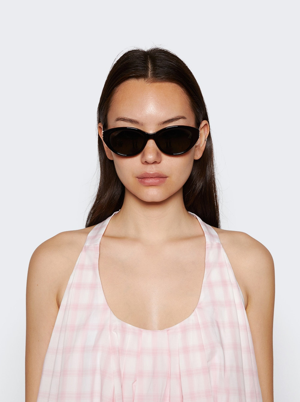 Rounded Cat-eye Sunglasses Shiny Solid Black - 2