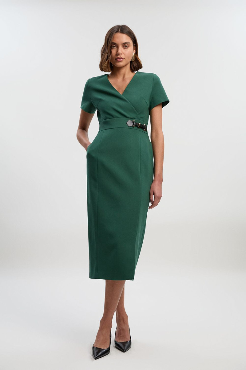 Petite Compact Essential Tab Waist Midi Dress 1