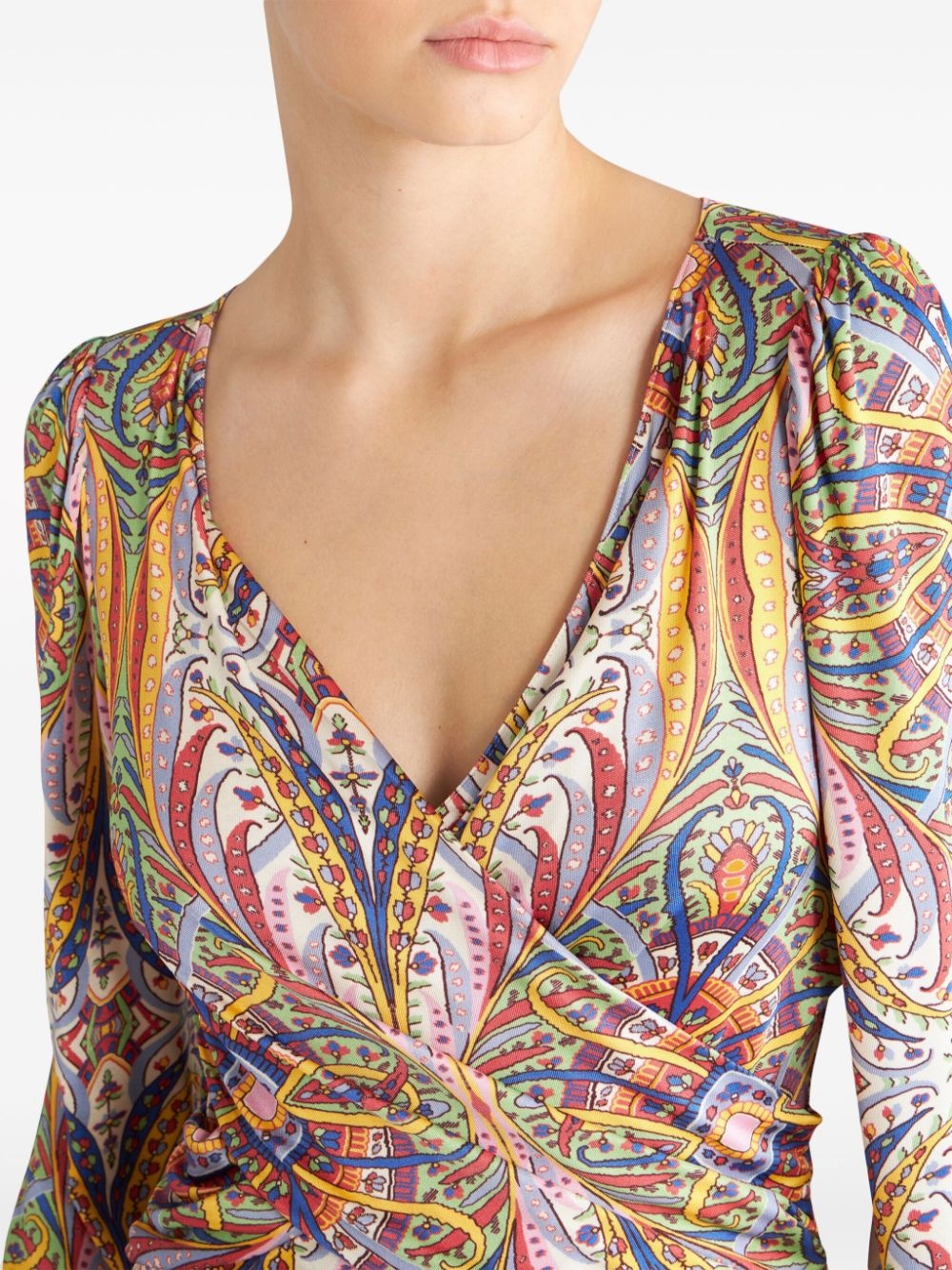 paisley-print V-neck mididress - 4