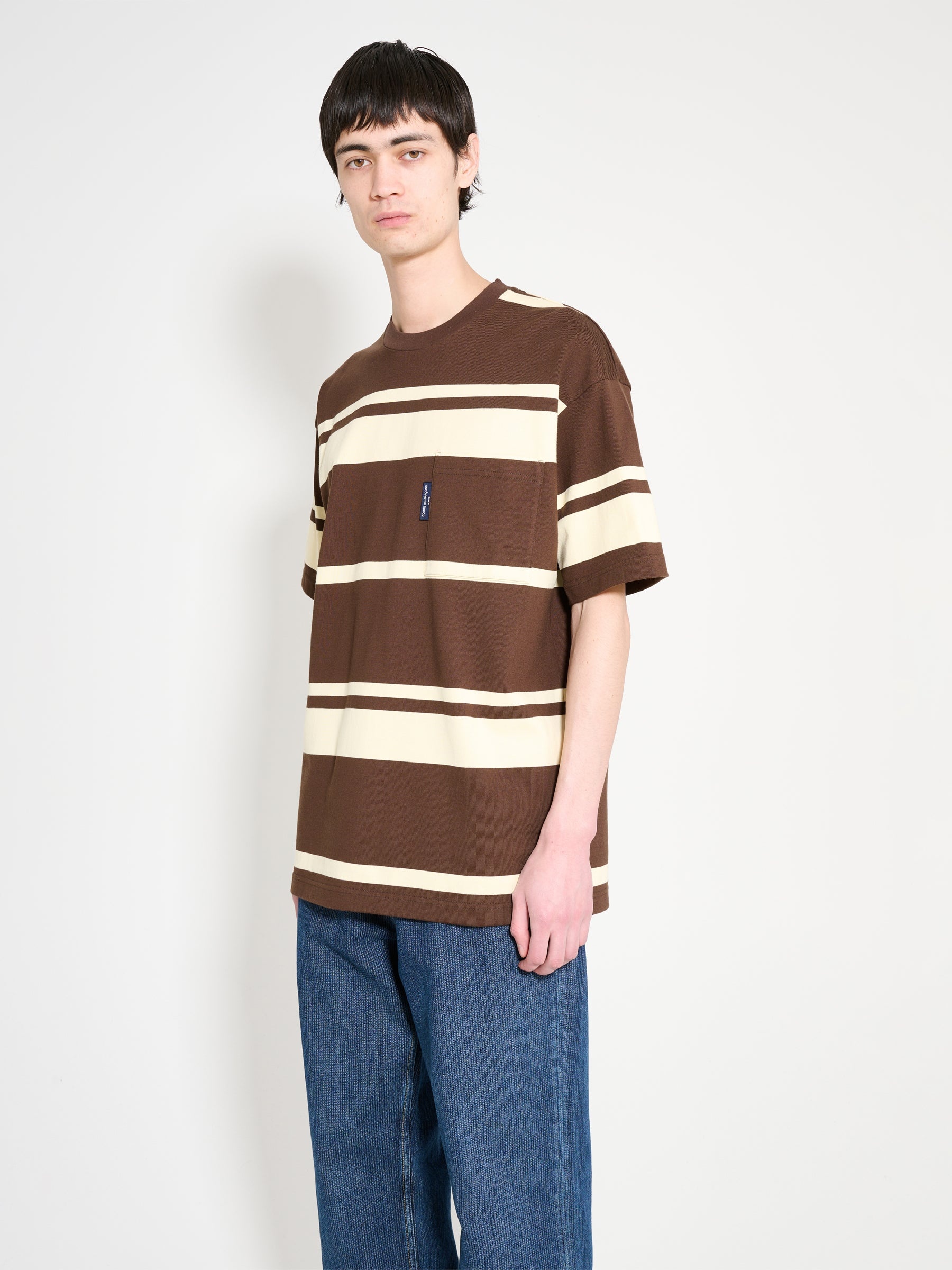 COMME DES GARÇONS HOMME STRIPED T-SHIRT BROWN / CREAM - 2