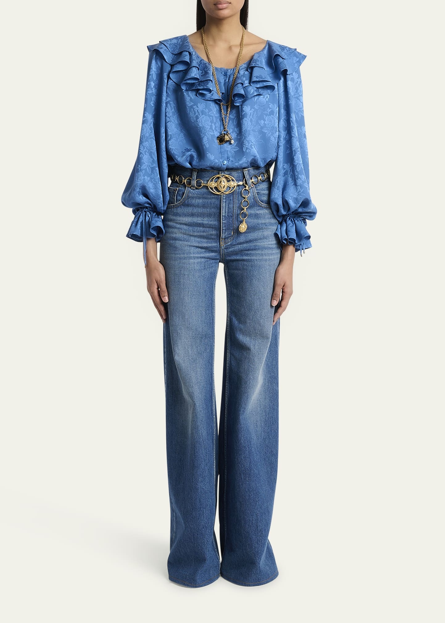 Floral Silk Jacquard Ruffle Top - 2