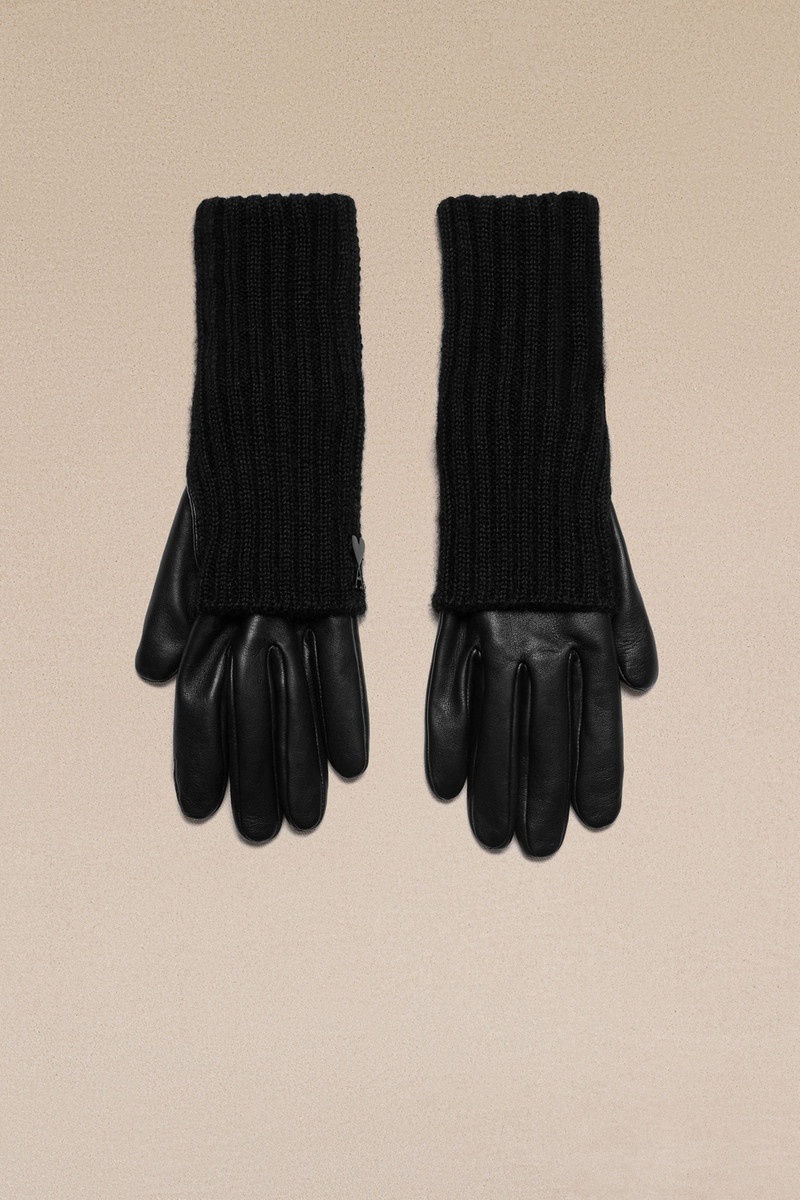 Long Knit And Leather Gloves 1