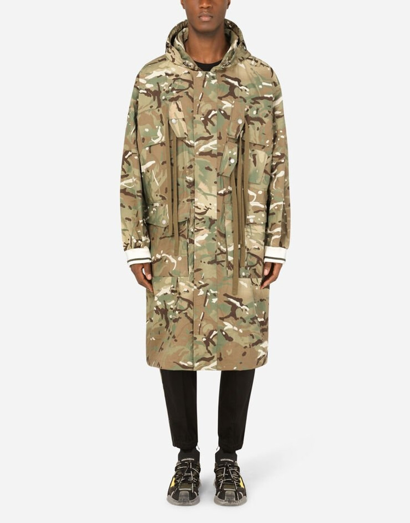 Camouflage-print nylon trench coat 1