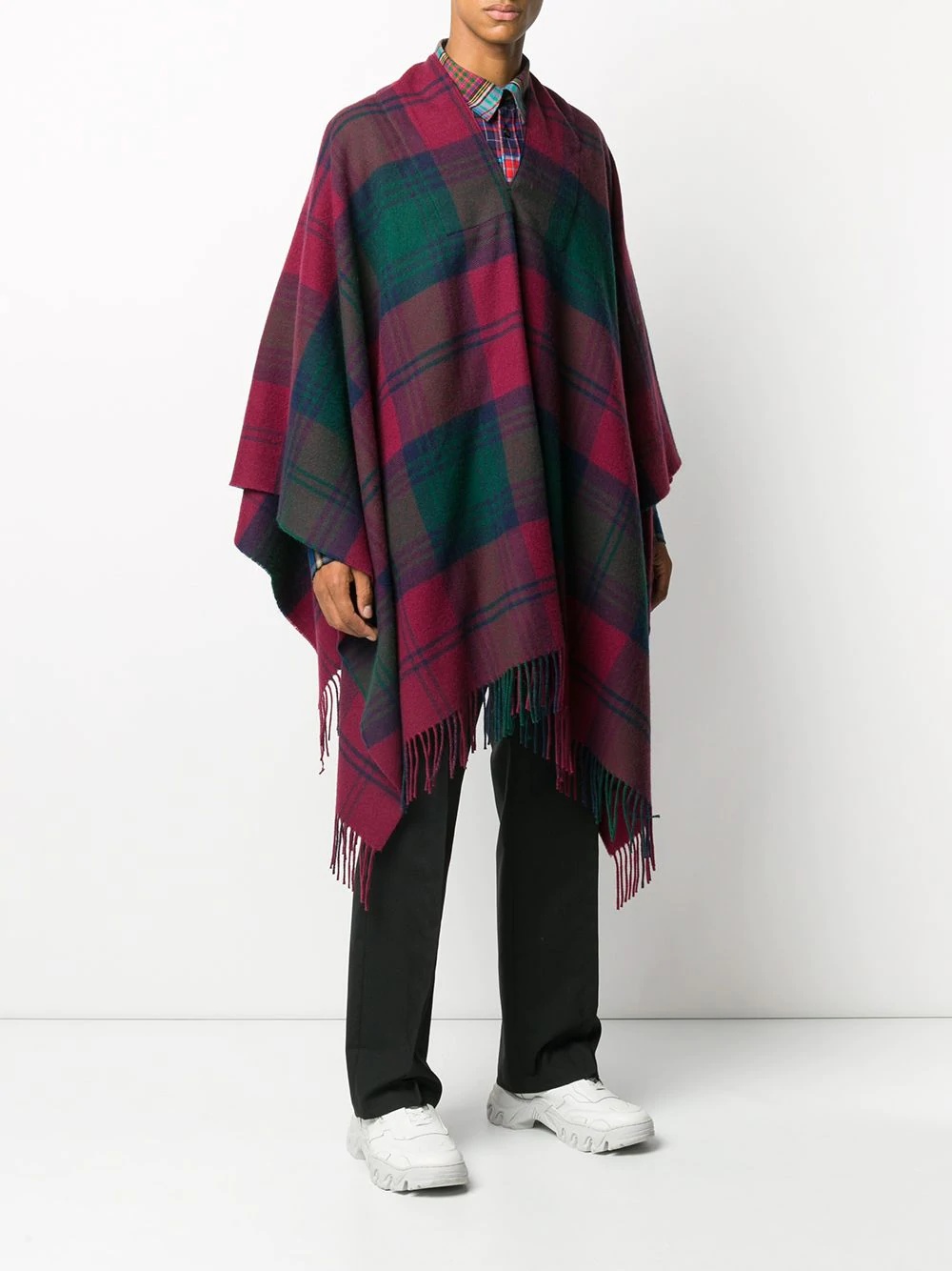 oversized plaid print poncho - 3